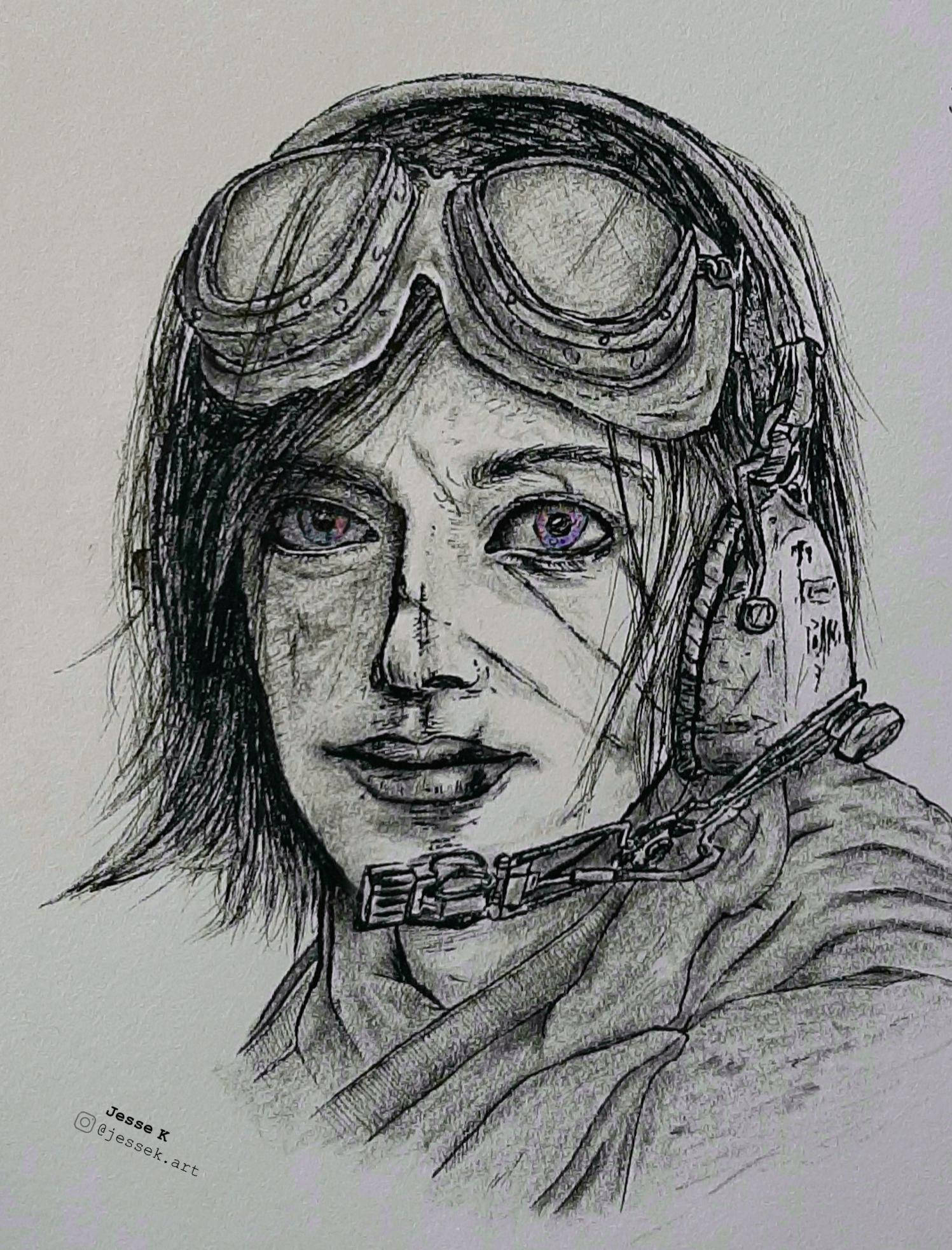 Samantha Maxis, pencil sketch, goggles, Full HD Phone Wallpaper