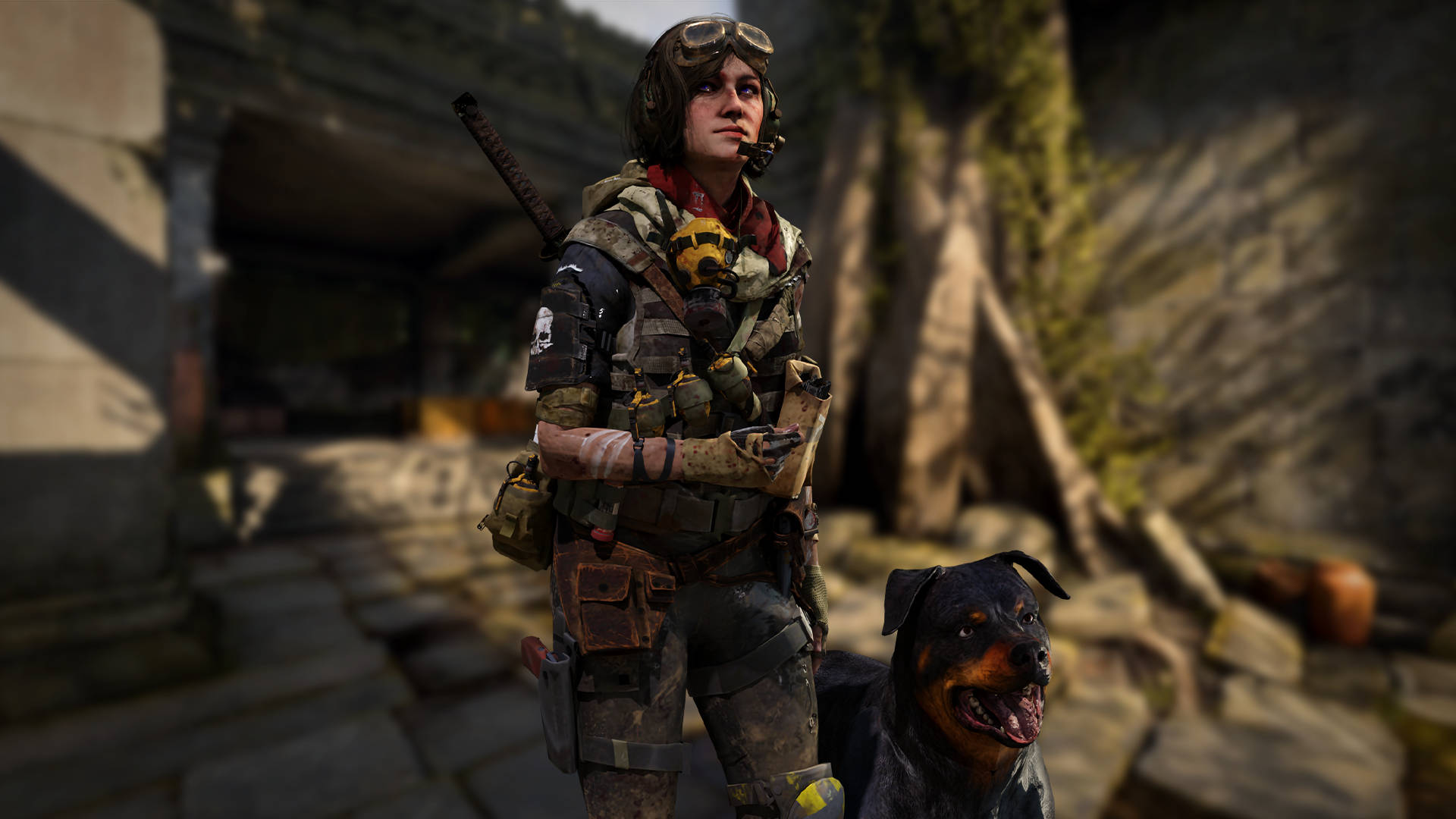 Samantha Maxis, Rottweiler, tactical gear, Full HD Desktop Wallpaper