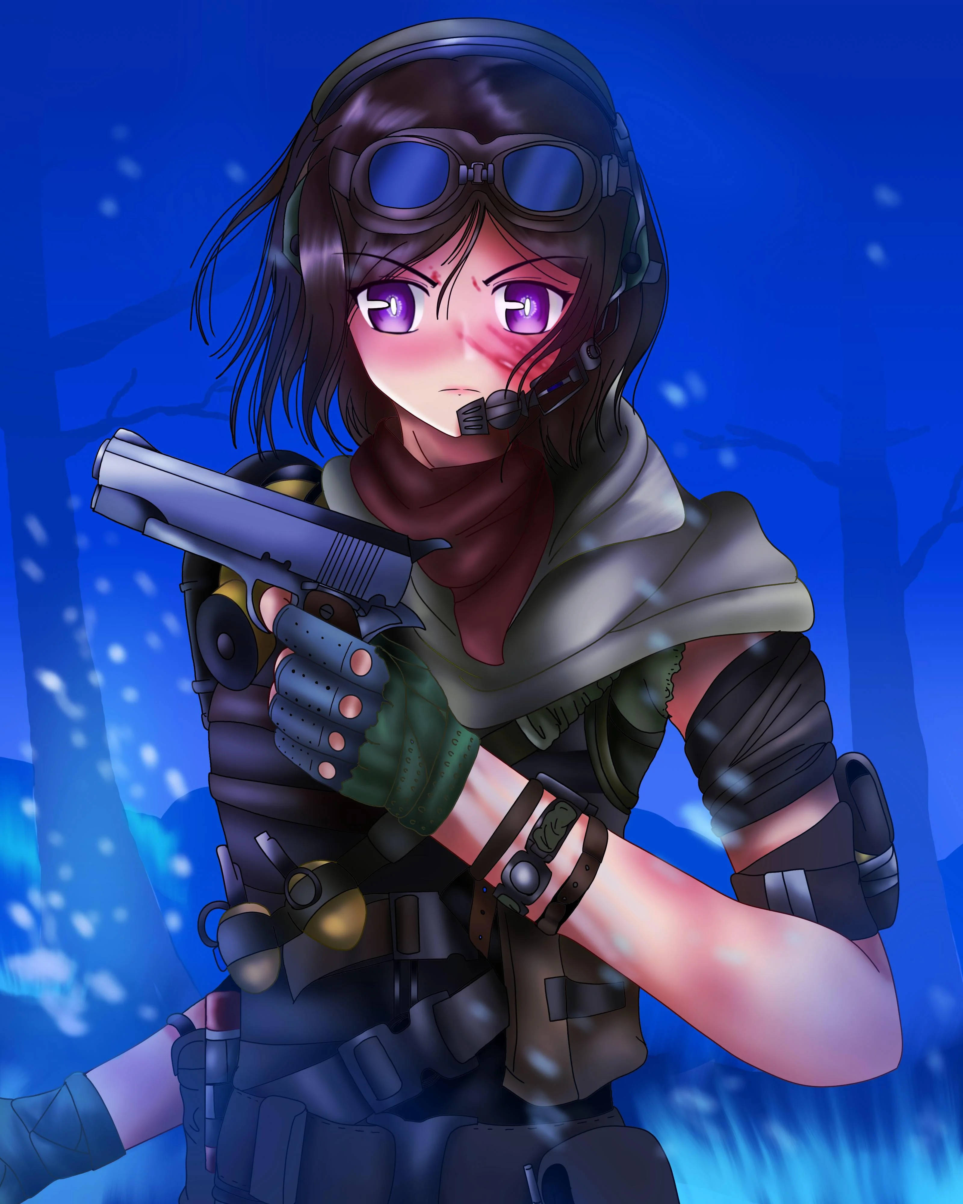 Samantha Maxis, purple eyes, goggles, 4K Phone Wallpaper