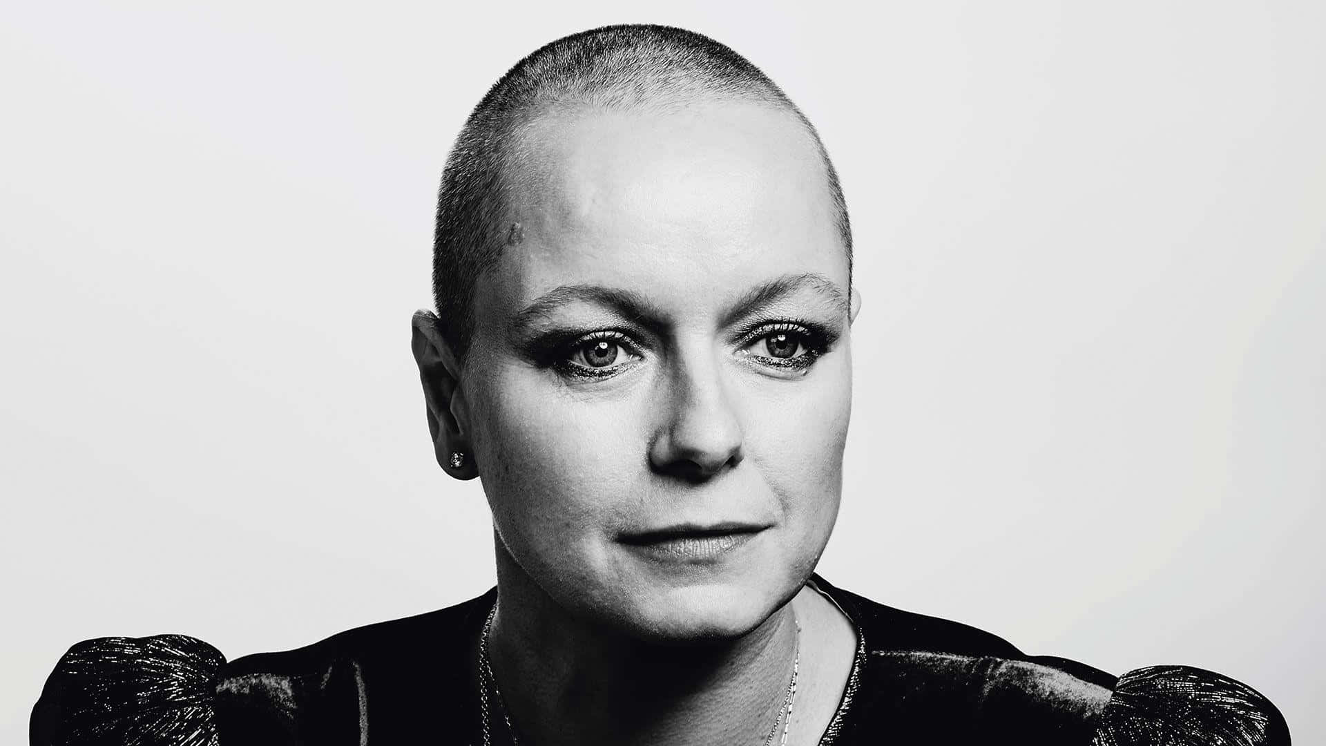 Samantha Morton, black and white portrait, shaved head, Full HD Desktop Wallpaper