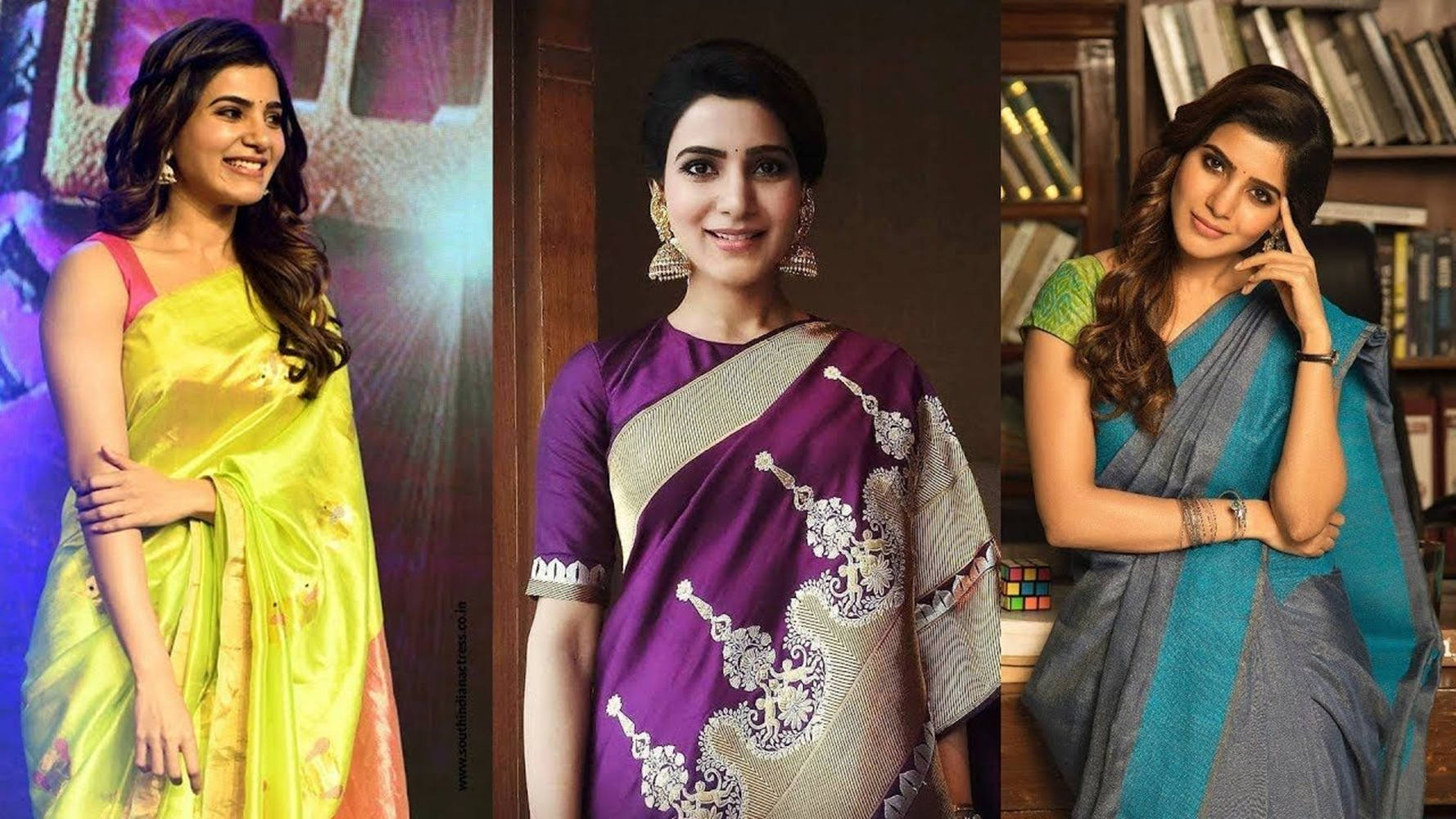 Samantha Saree, traditional Indian sarees, split screen, HD Desktop Wallpaper