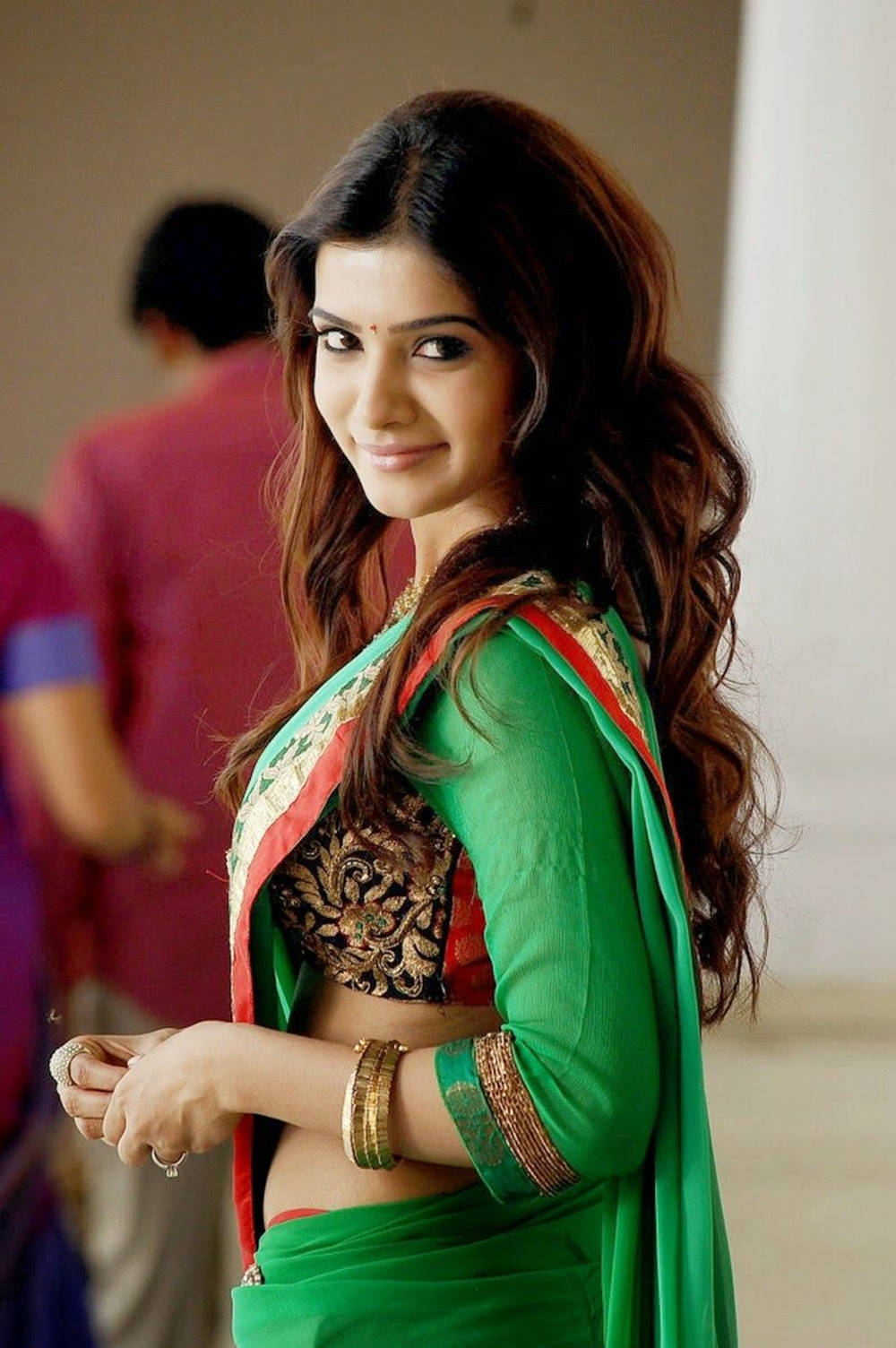 Samantha, green saree, vibrant green, HD Phone Wallpaper