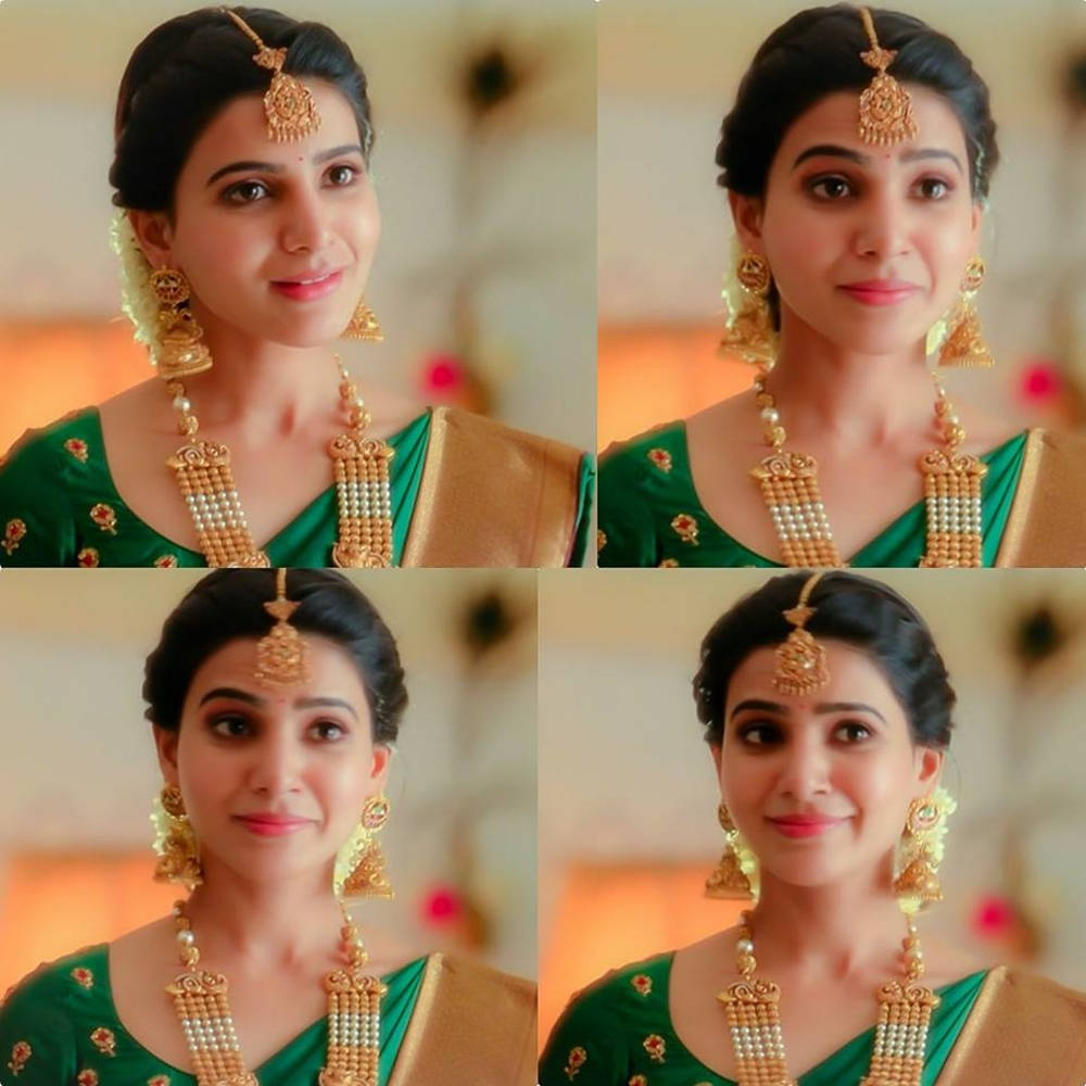 Samantha Saree, green, gold, SD Desktop Wallpaper