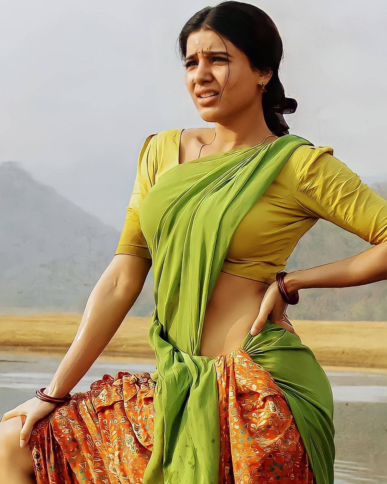 Samantha Saree, tricolored, vibrant green, HD Phone Wallpaper
