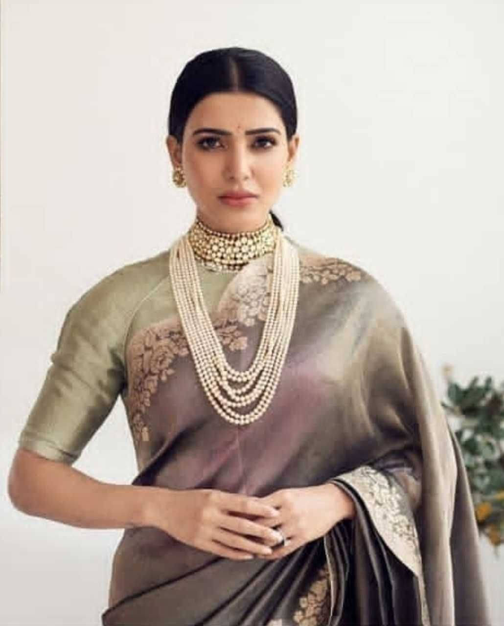 Samantha Saree, olive green saree, gold embroidery, HD Phone Wallpaper