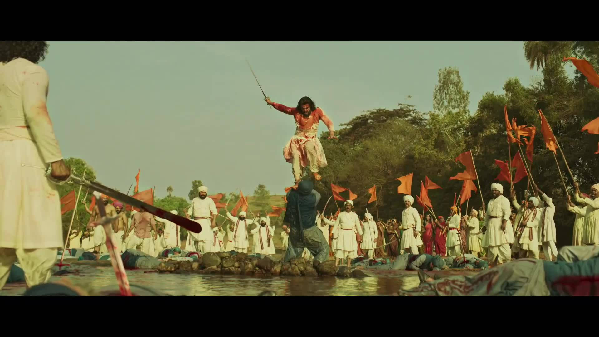 Sambhaji Maharaj, river battlefield, soldiers in white turbans, Full HD Desktop Wallpaper