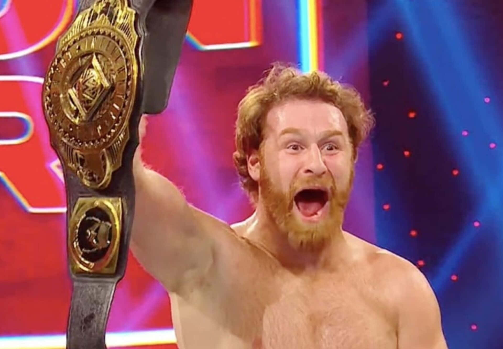 Sami Zayn, gold championship belt, bright stage lights, Full HD Desktop Wallpaper