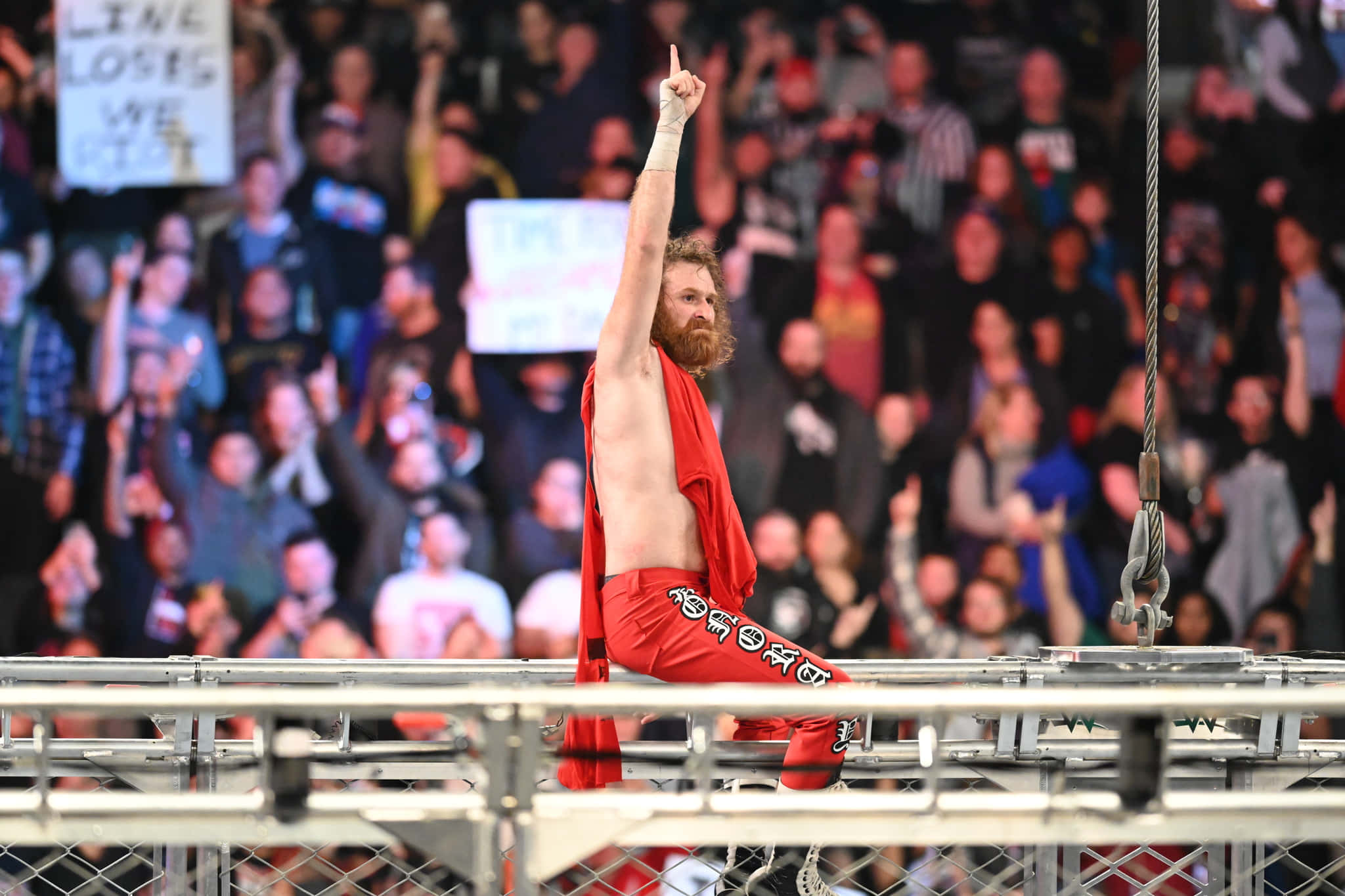 Sami Zayn, red trunks, steel cage, Full HD Desktop Wallpaper