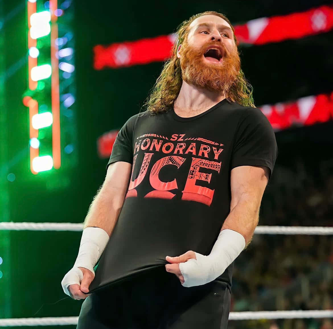 Sami Zayn, black t-shirt, red text, SD Desktop Wallpaper