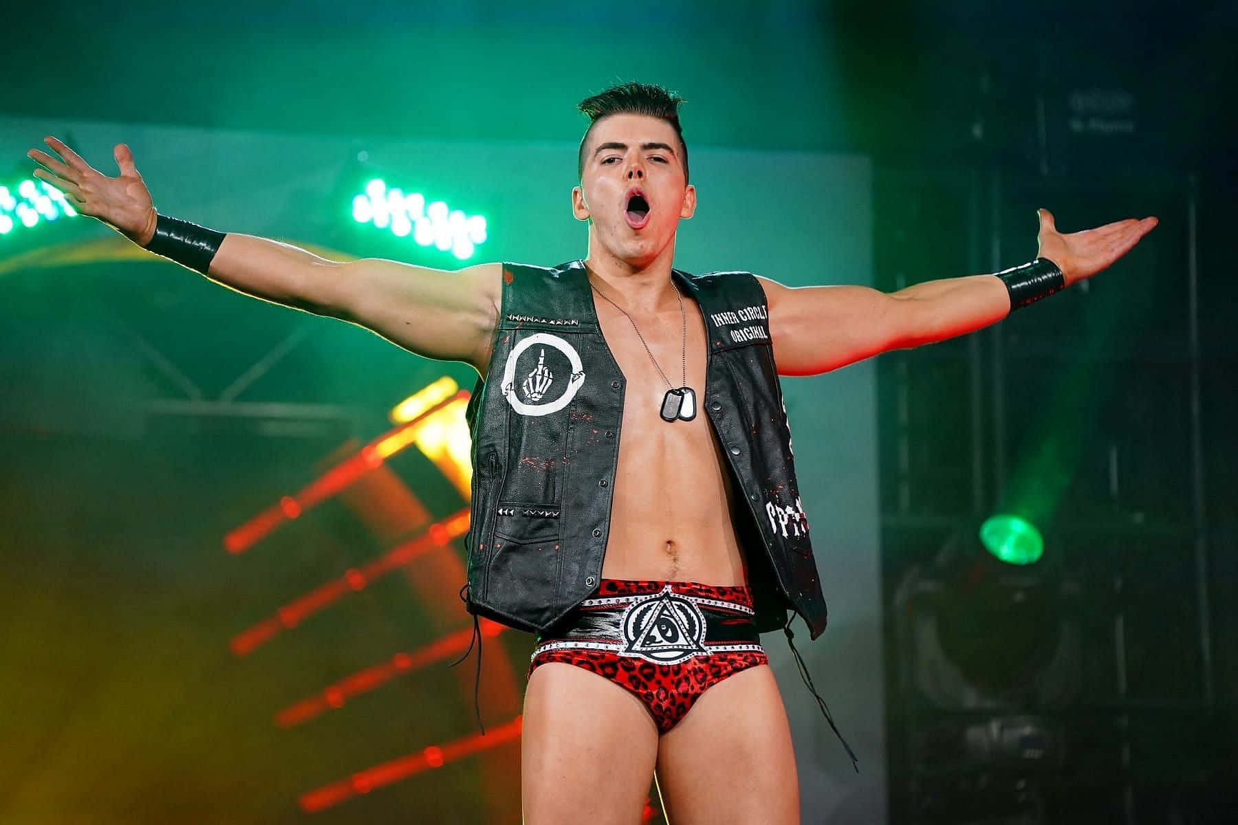 Sammy Guevara, black vest, leopard-print trunks, HD Desktop Wallpaper