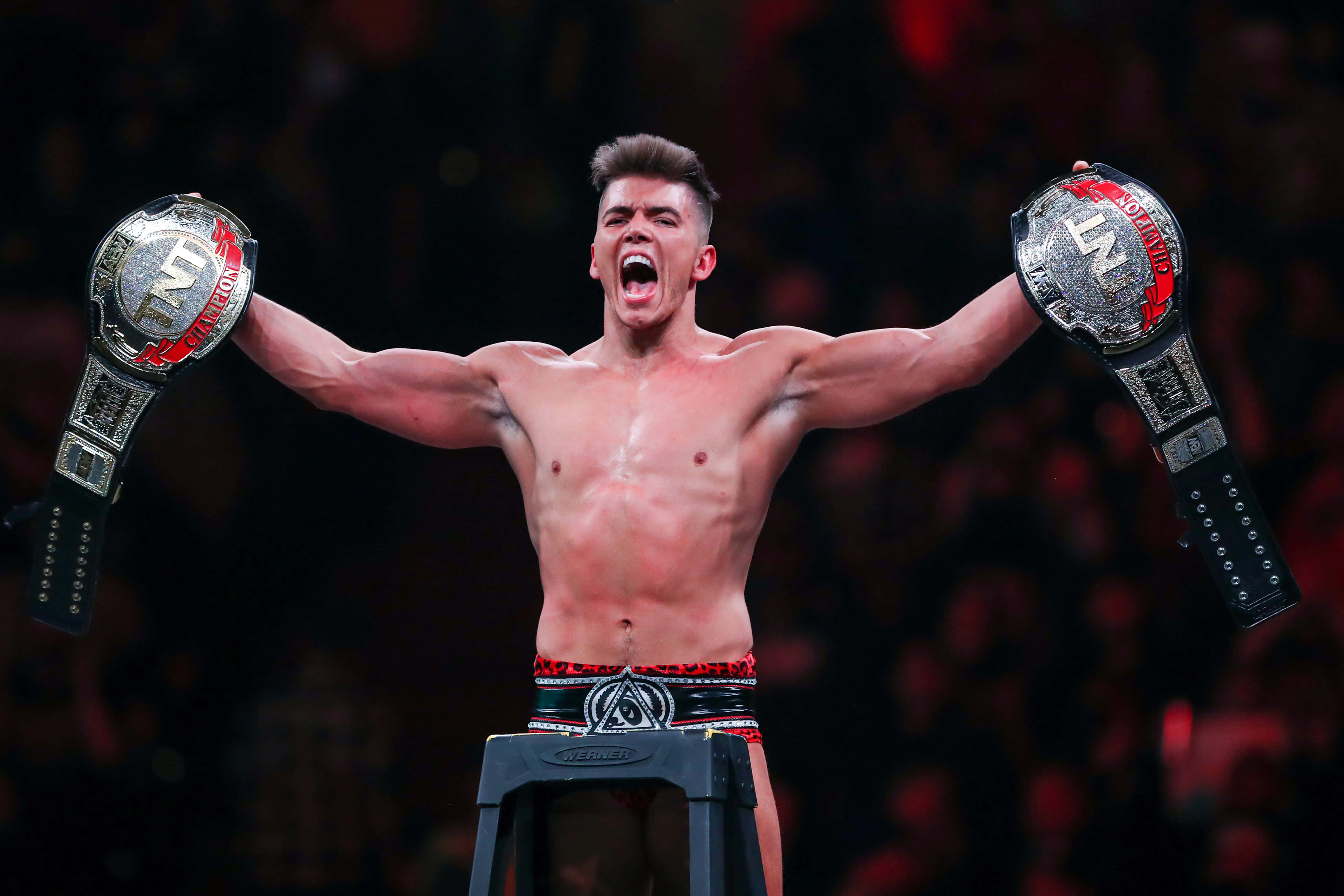 Sammy Guevara, championship belts, stool, 4K Desktop Wallpaper