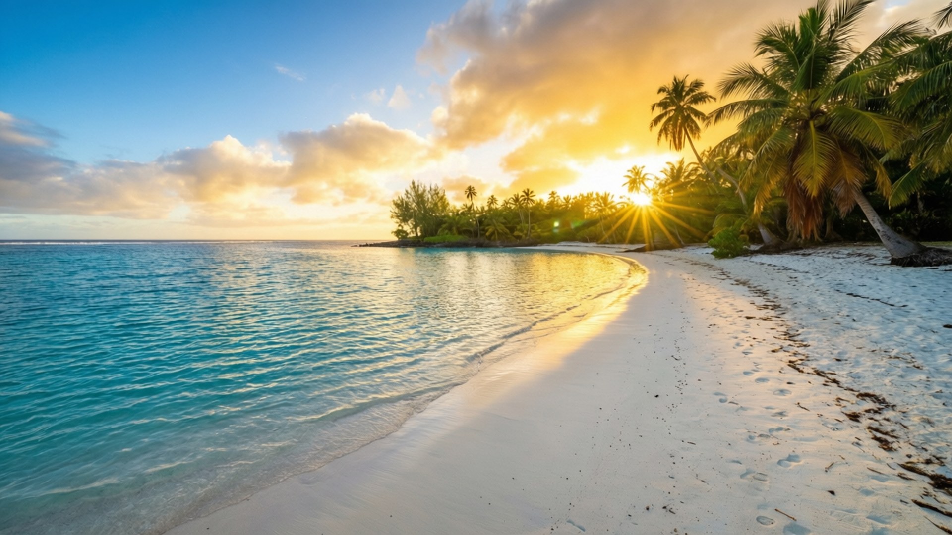 Samoa, sunrise, golden sunset, Full HD Desktop Wallpaper