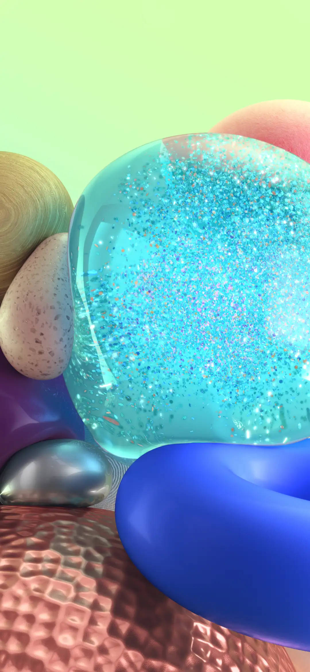 Samsung A71, glitter-filled blue orb, colorful smooth organic shapes, Full HD Phone Wallpaper
