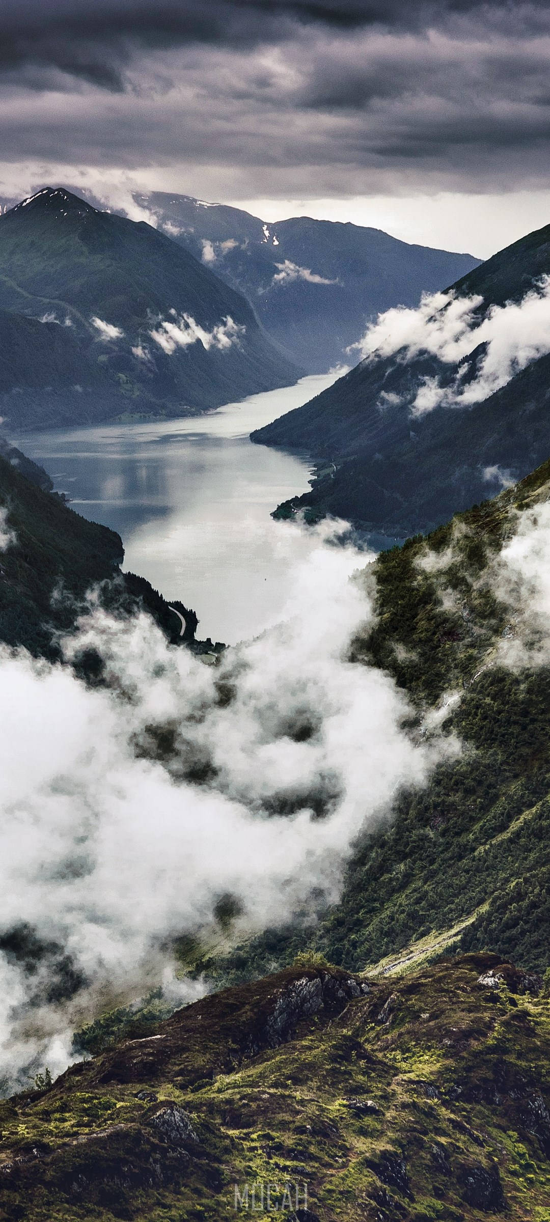 Samsung A71, mountain gorge, misty fjord, Full HD Phone Wallpaper