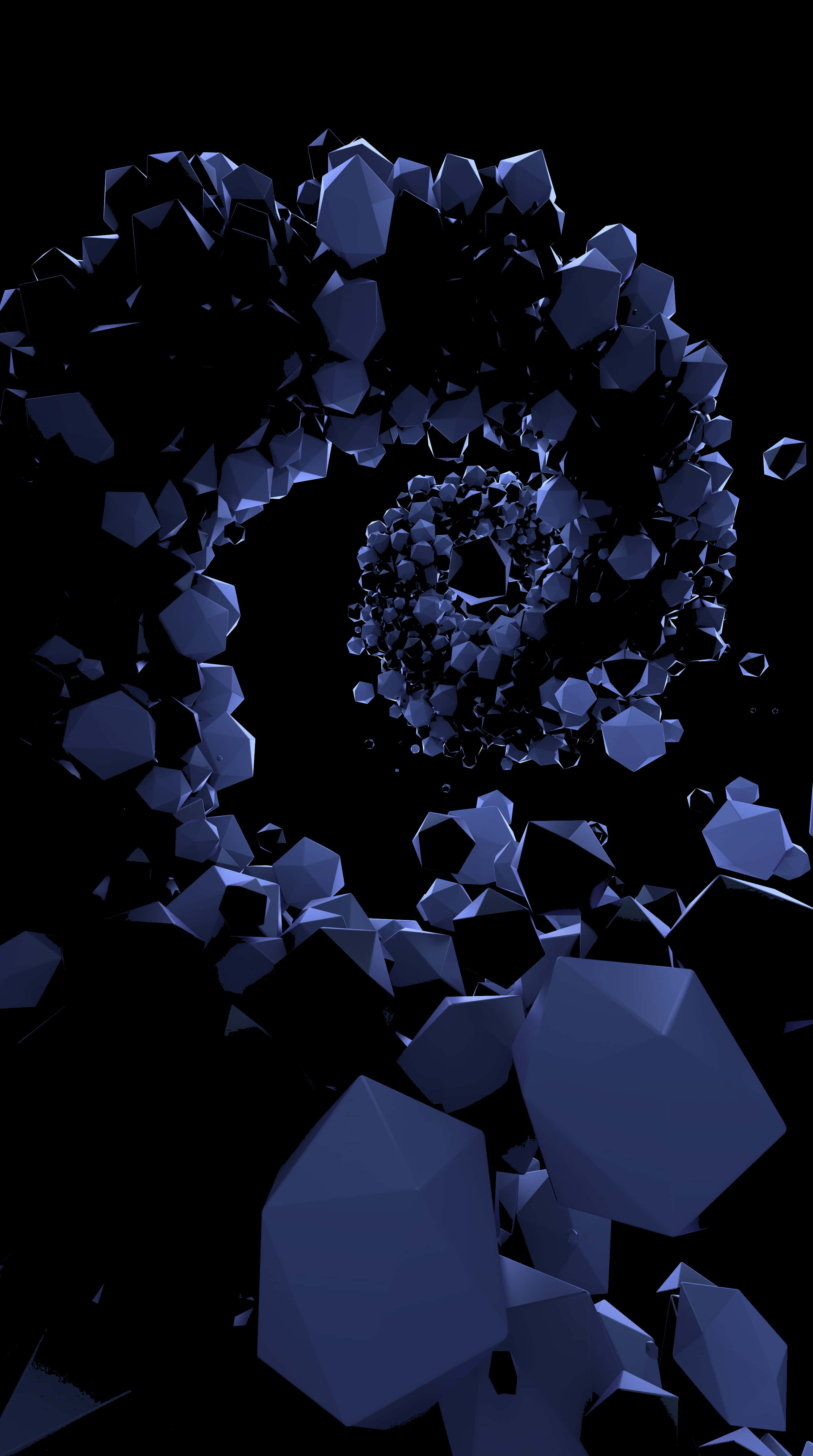 Samsung AMOLED, glowing blue geometric shards, vortex, 4K Phone Wallpaper