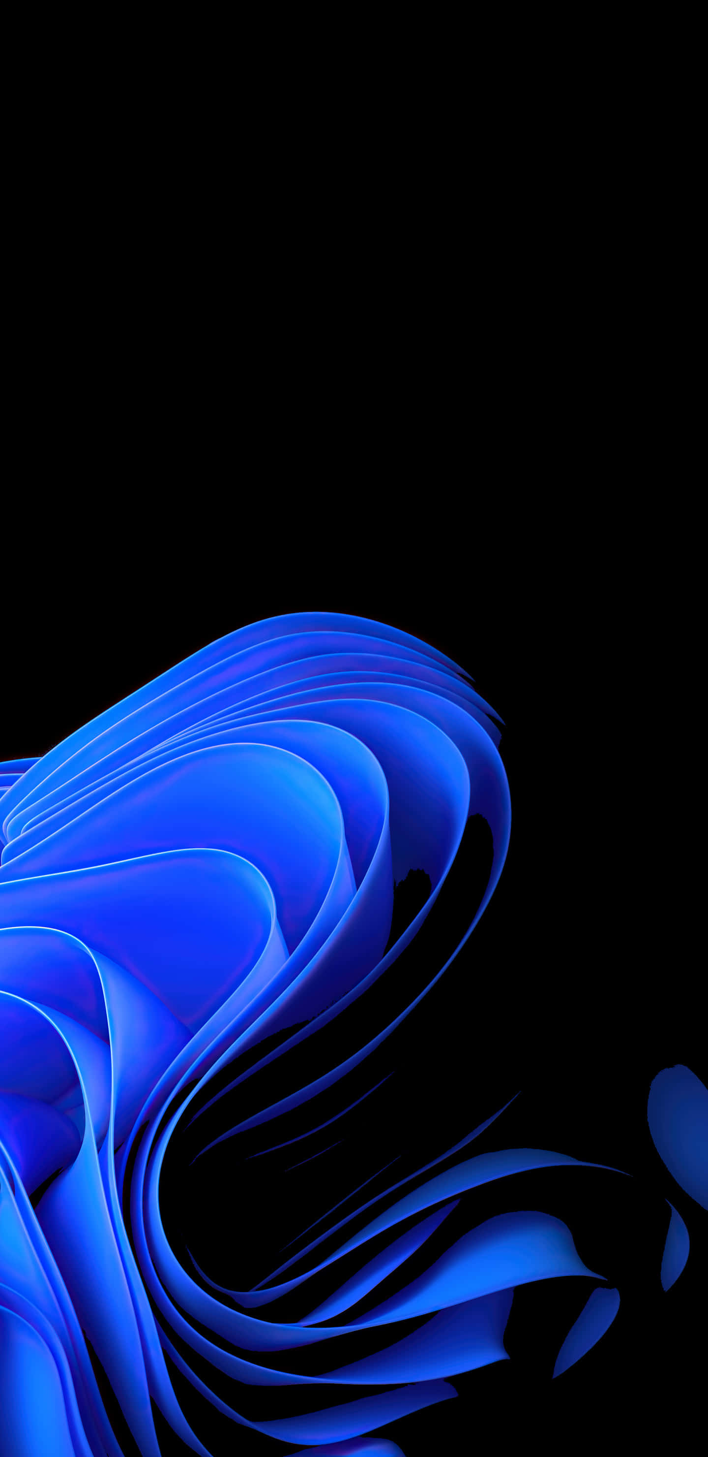 Samsung Amoled, blue abstract waves, stark black background, 2K Phone Wallpaper