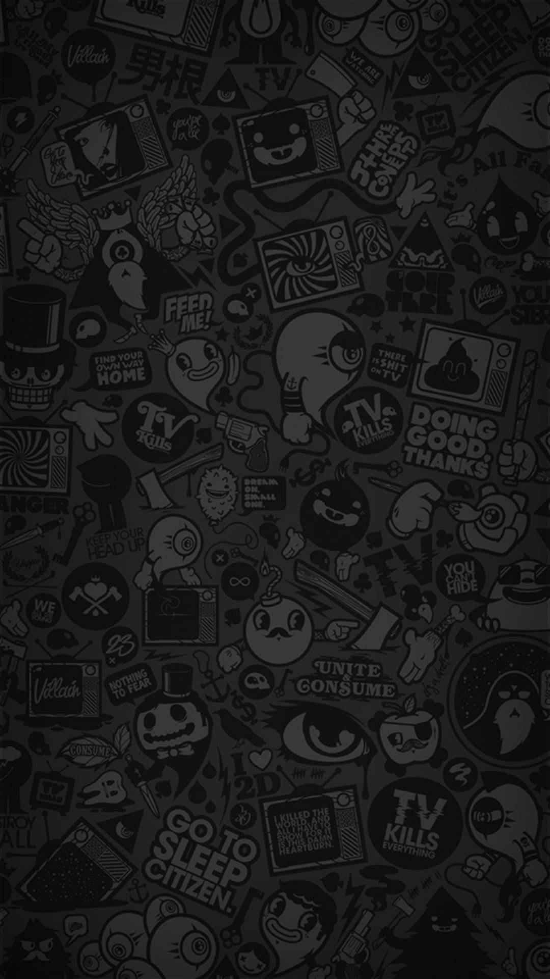 Samsung Black, cartoon stickers, pop culture icons, Full HD Phone Wallpaper
