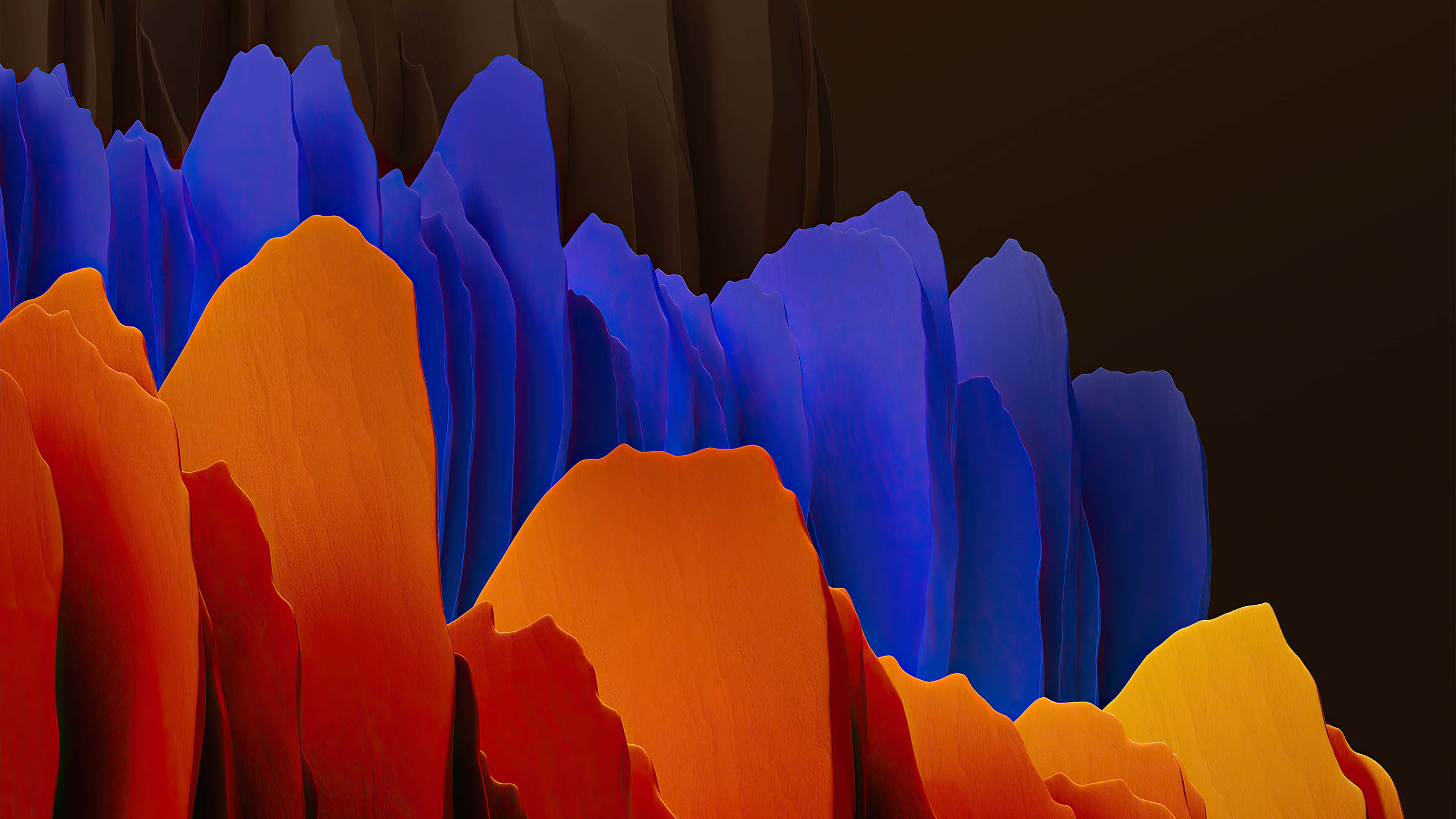 Samsung Dex, vibrant orange, blue abstract rock formations, 4K Desktop Wallpaper