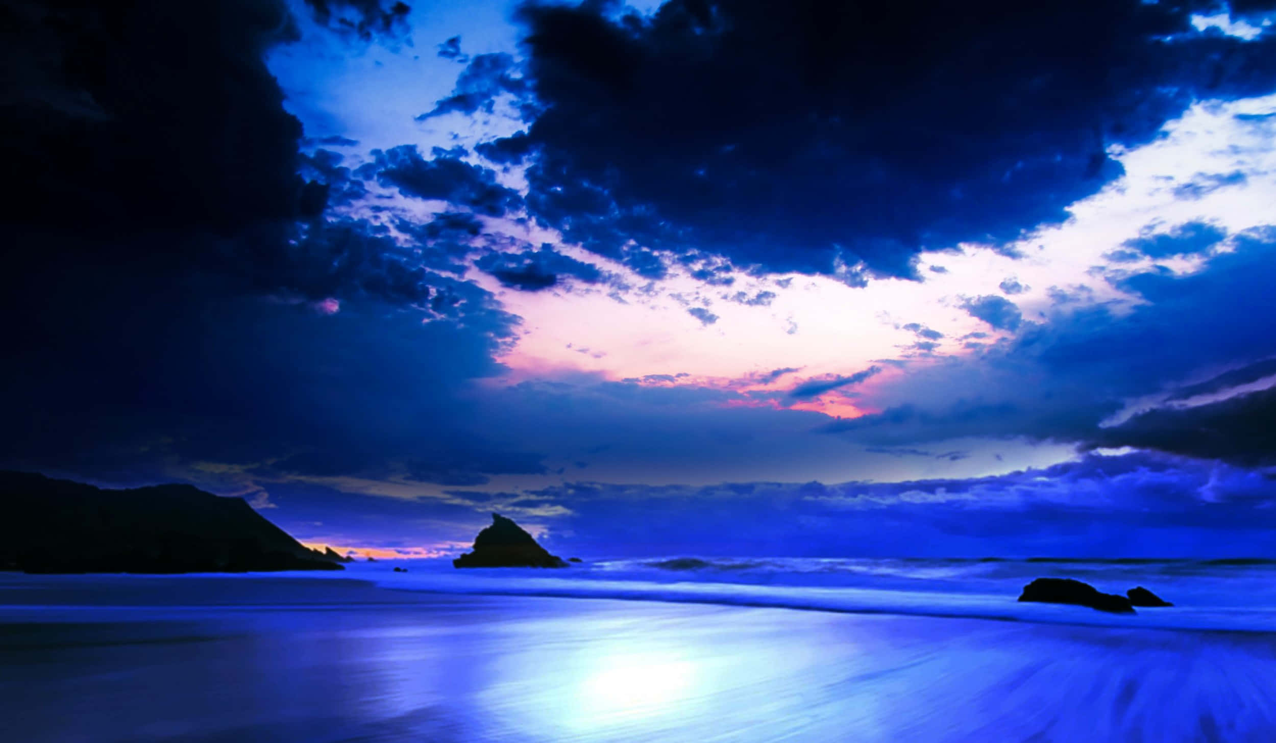 Samsung Dex, purple beach, twilight beach scene, Full HD Desktop Wallpaper