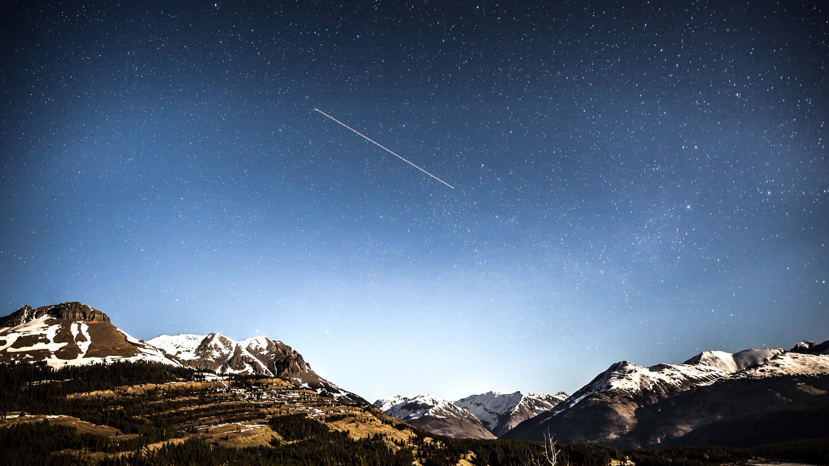 Samsung Dex, snowcapped mountains, starry night sky, 2K Desktop Wallpaper