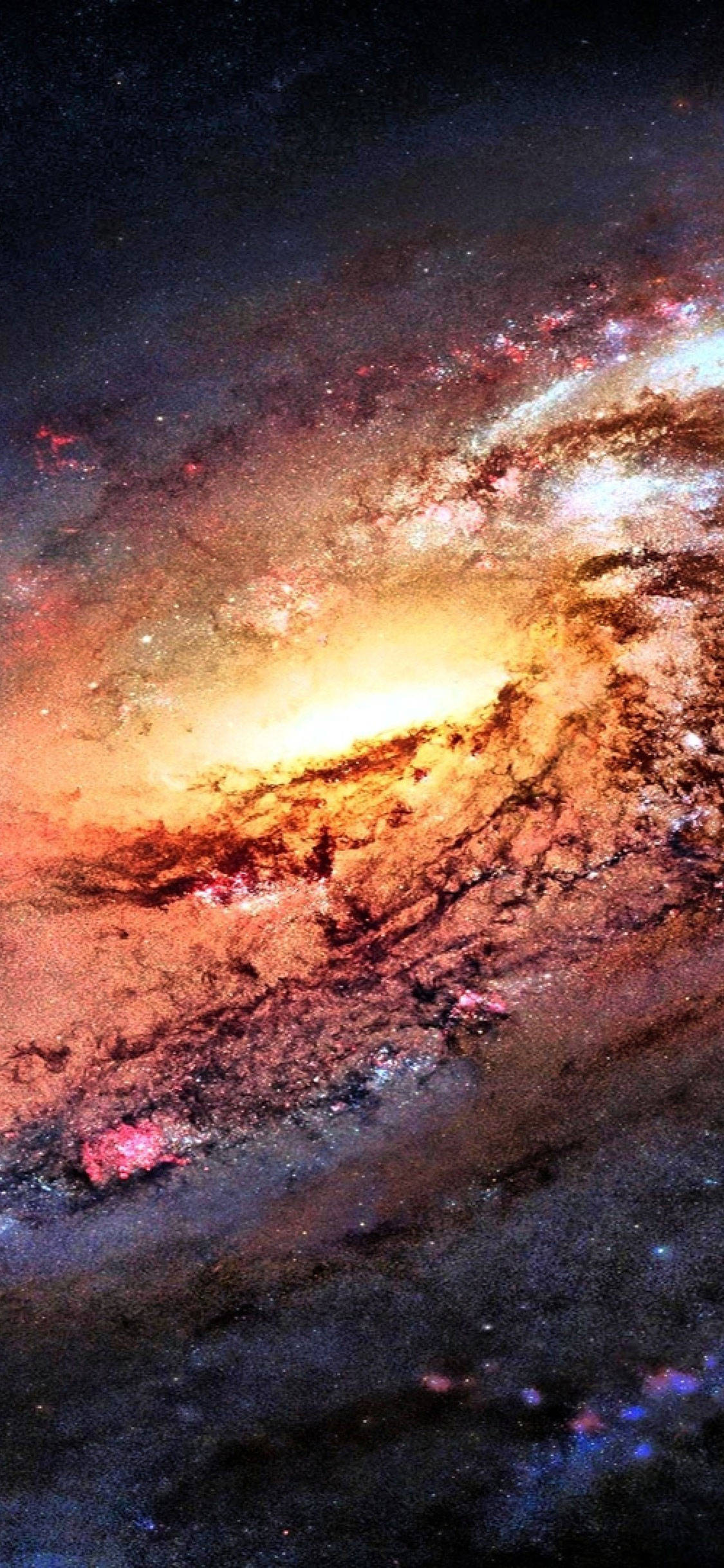 Samsung Galaxy 4K, spiral galaxy, orange nebulae, Full HD Phone Wallpaper