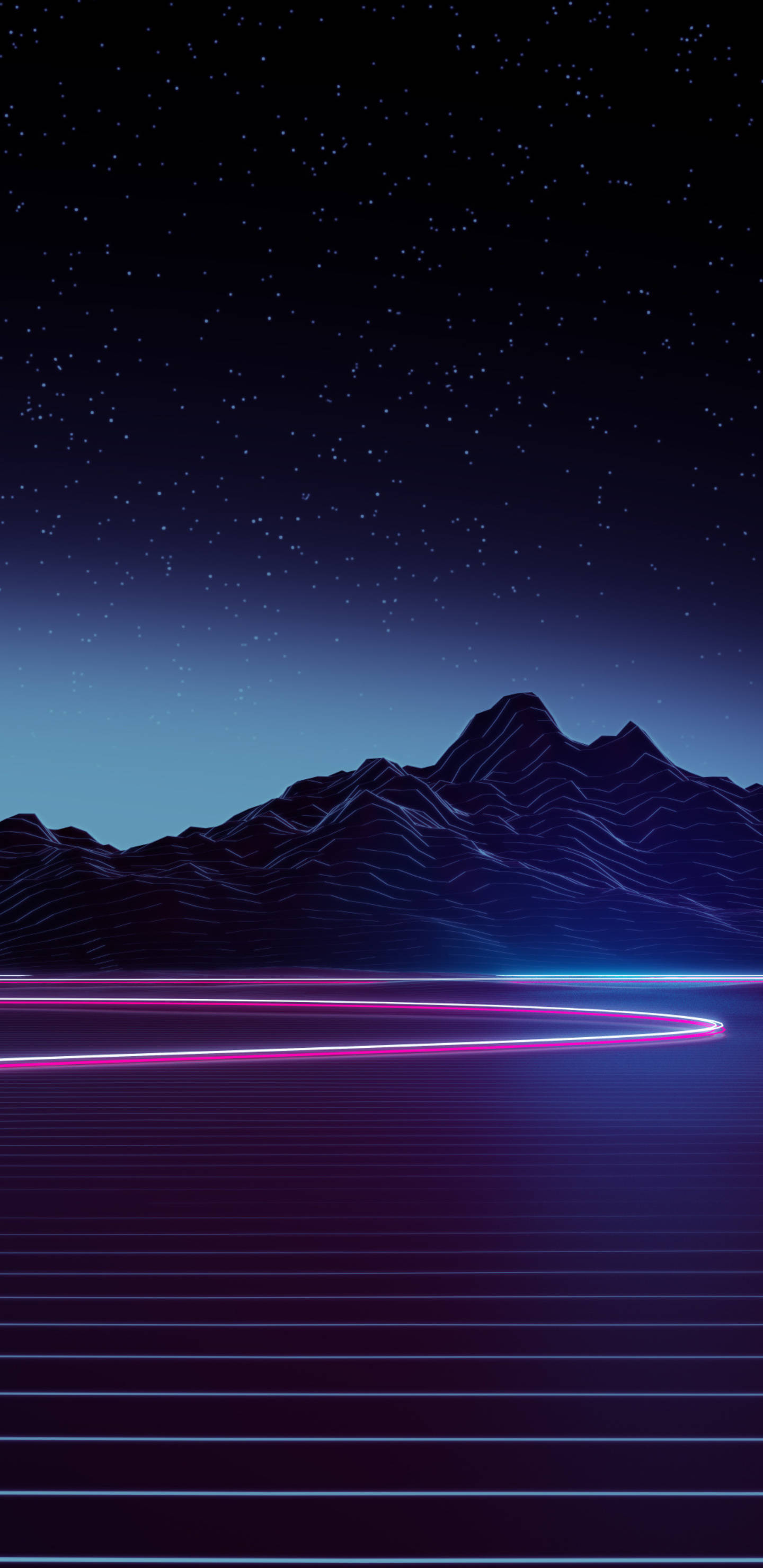 Samsung Galaxy 4K, mountains, neon light streaks, 2K Phone Wallpaper