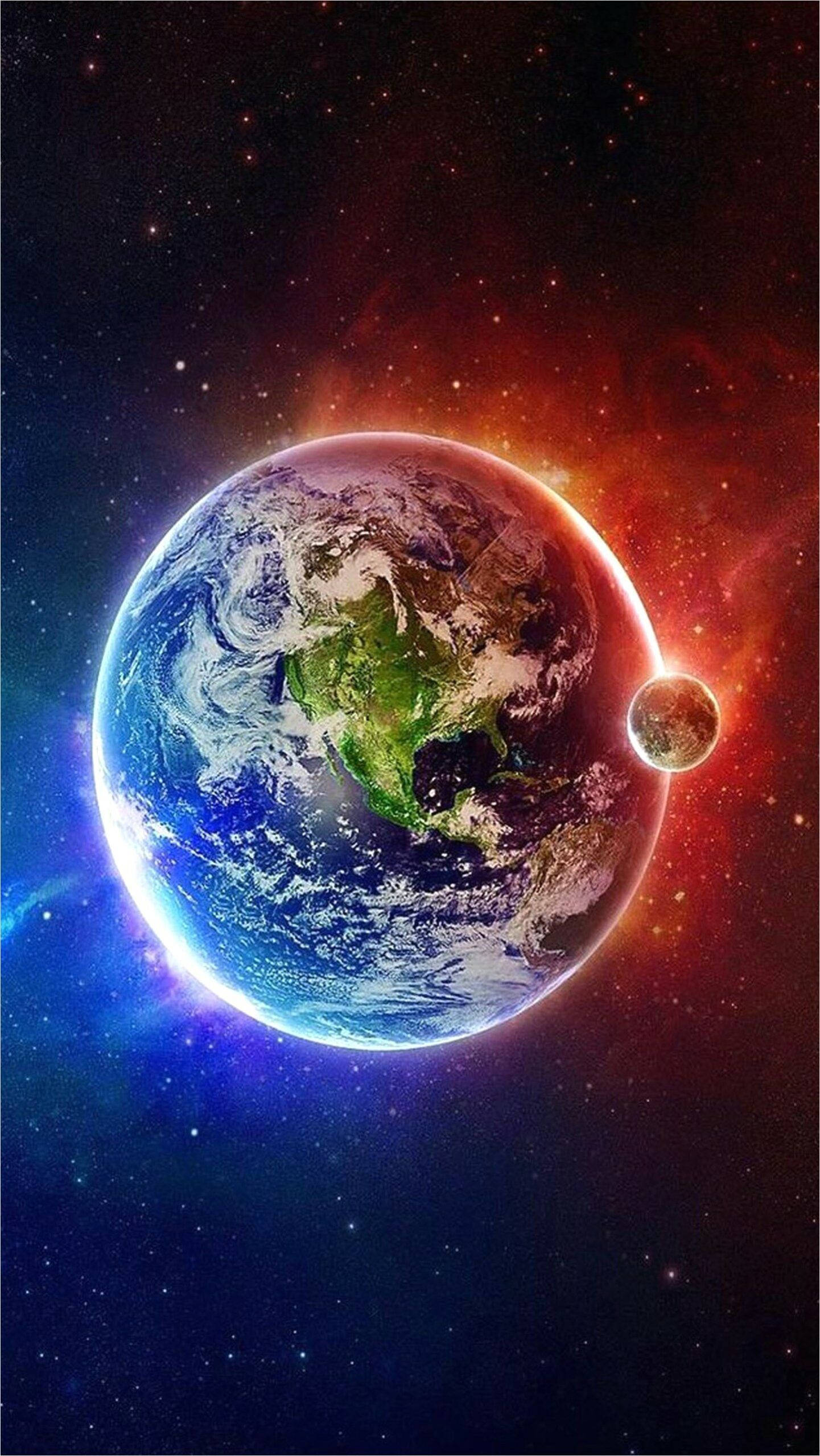 Samsung Galaxy 4K, Earth, Moon, 2K Phone Wallpaper