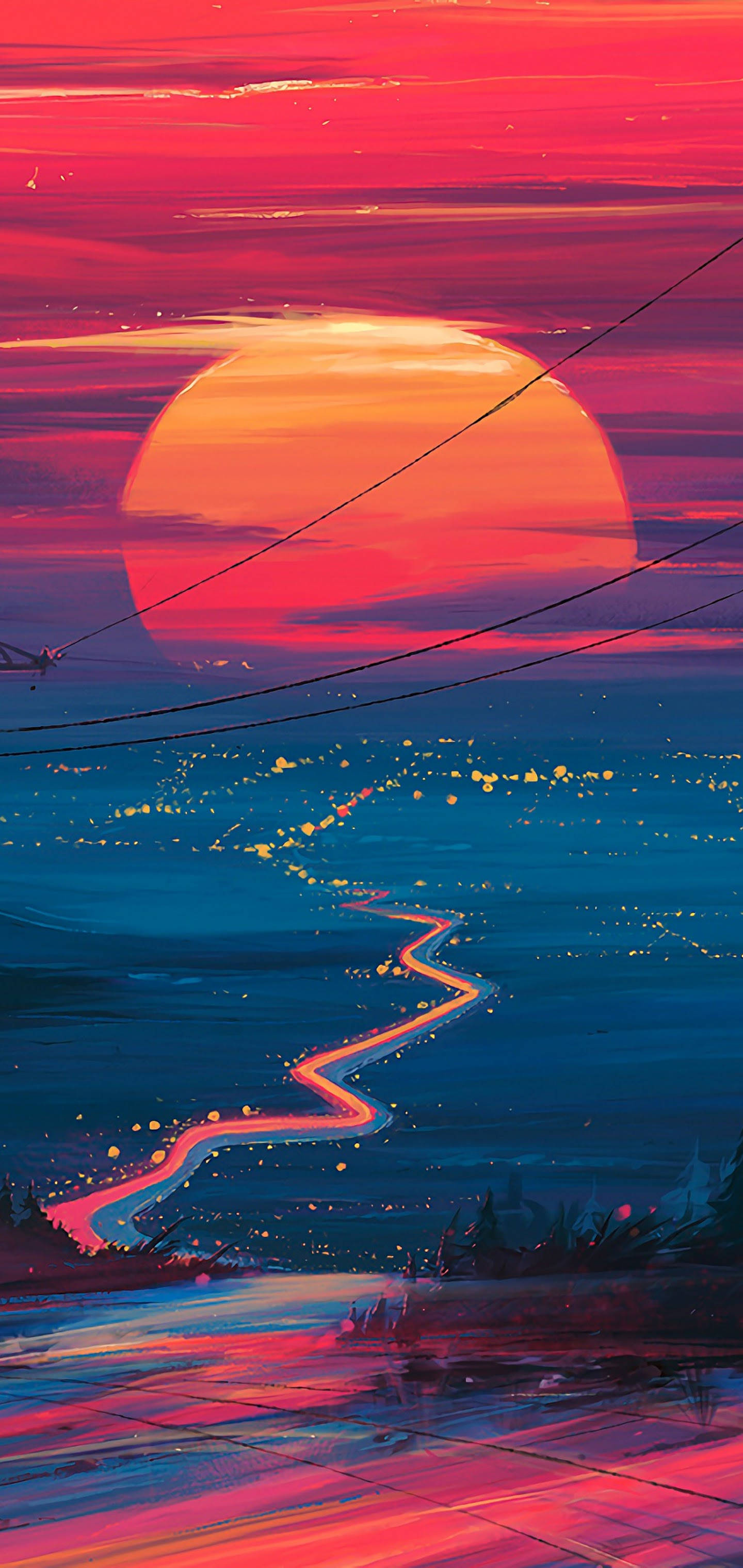 Samsung Galaxy 4K, sunset, orange sun, 2K Phone Wallpaper