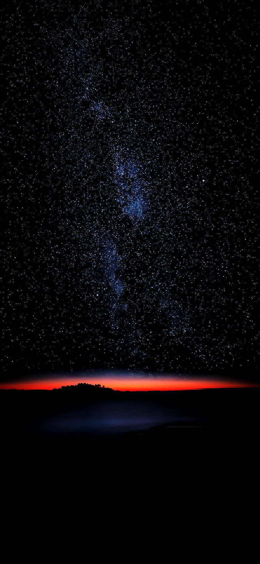 Samsung Galaxy Note 10 Plus, starry night sky, glowing red horizon, Full HD Phone Wallpaper