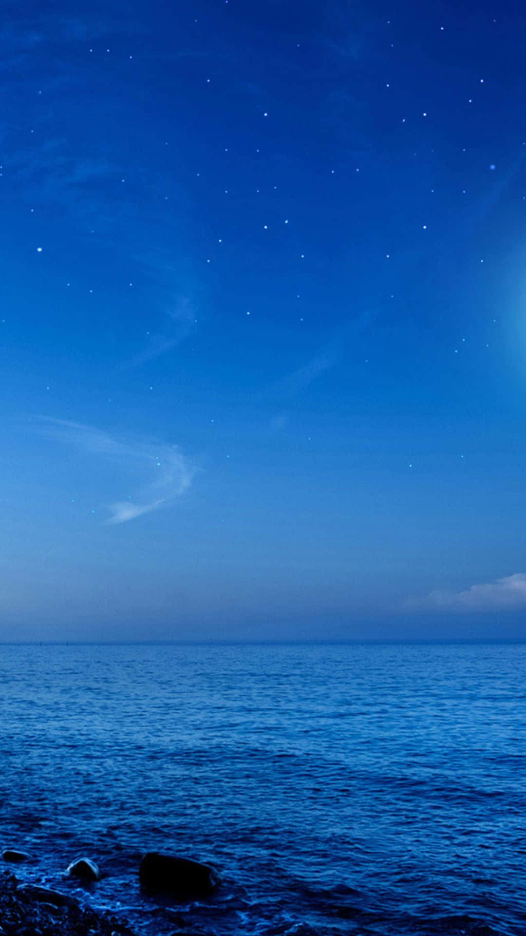 Galaxy S5, Blue Ocean, Starry Sky, Full HD Phone Wallpaper