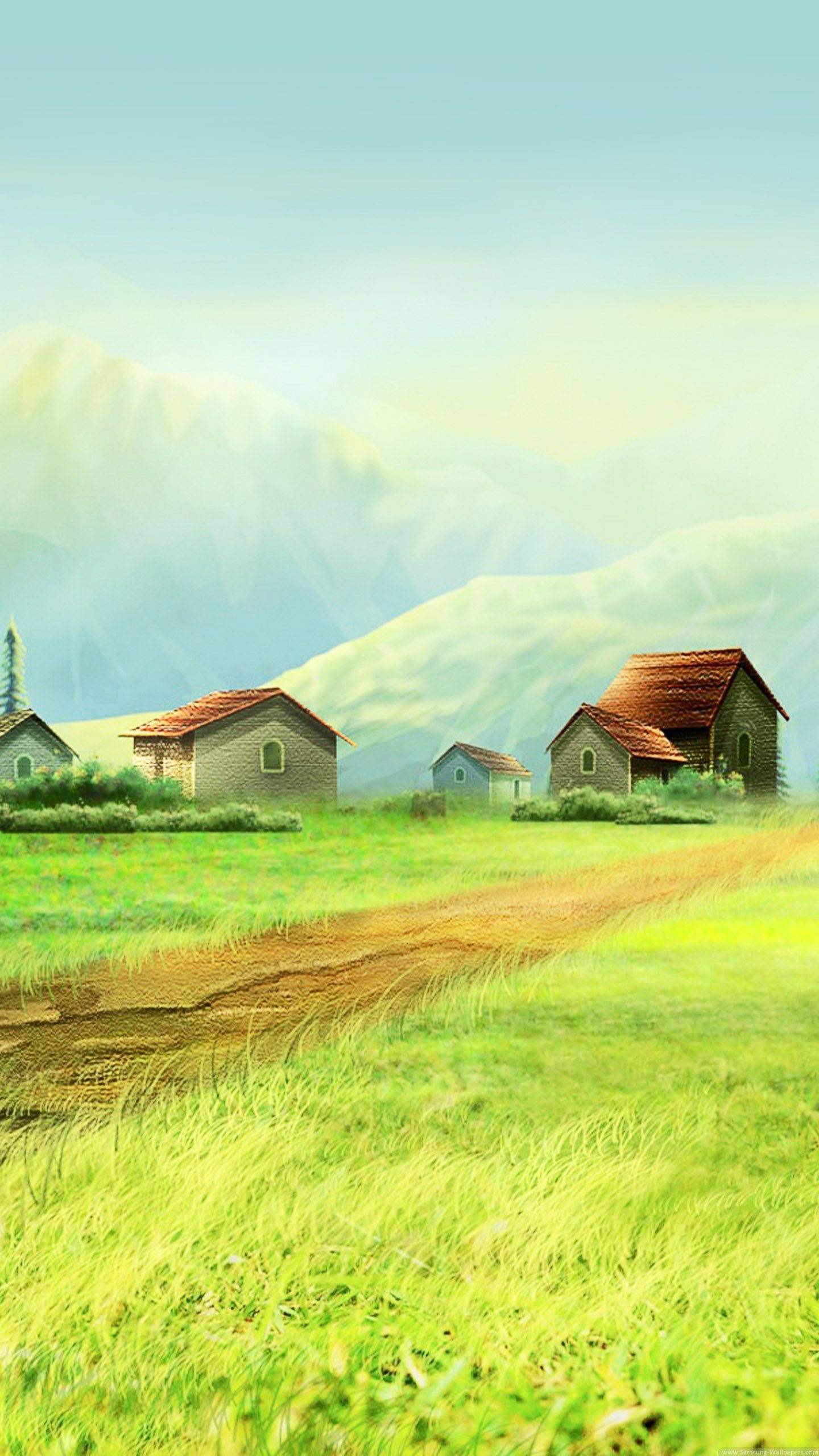 Samsung Galaxy S5, countryside, stone cottages, 2K Phone Wallpaper