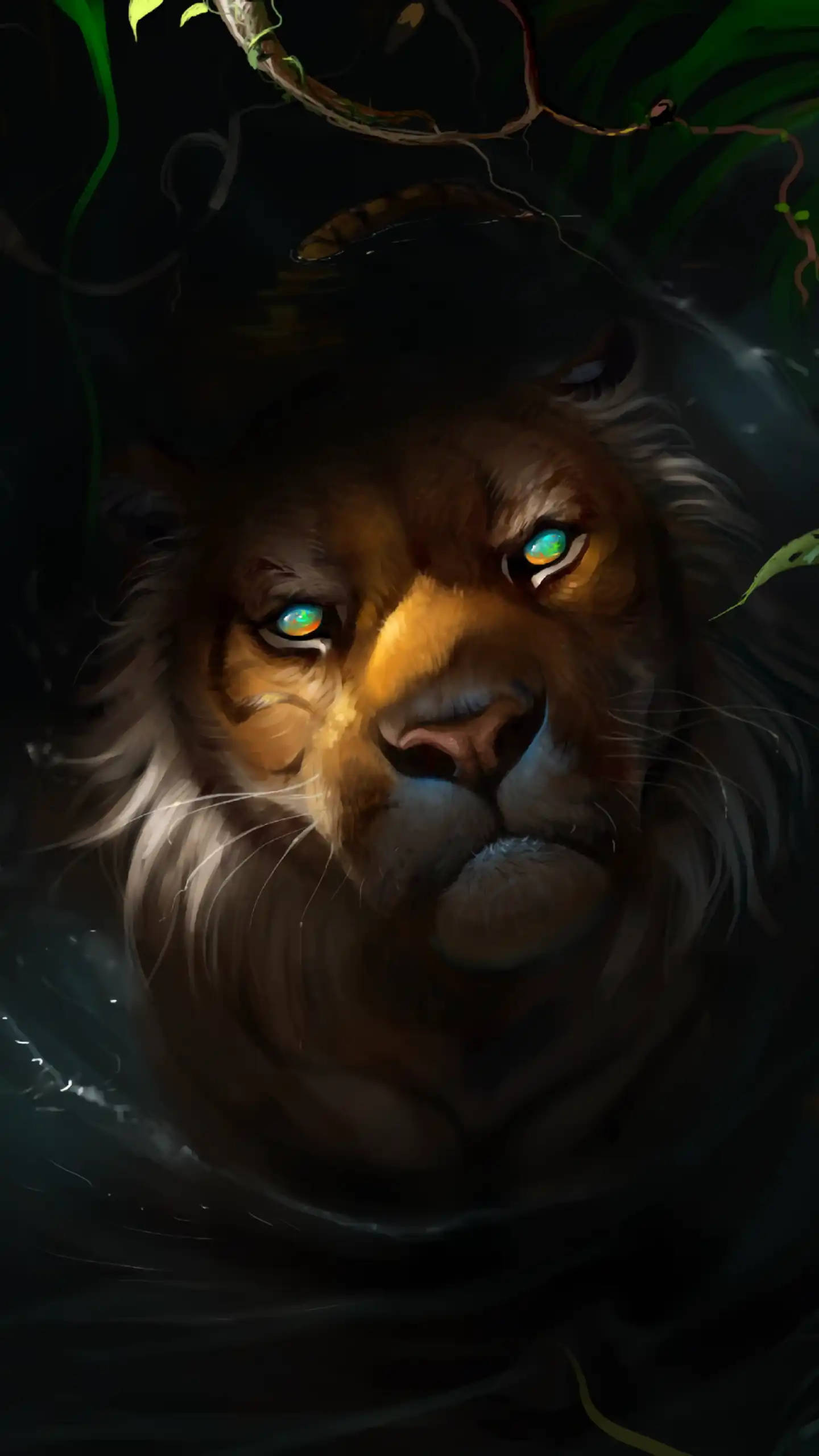 Samsung Galaxy S6 Edge, lion, glowing green eyes, 2K Phone Wallpaper