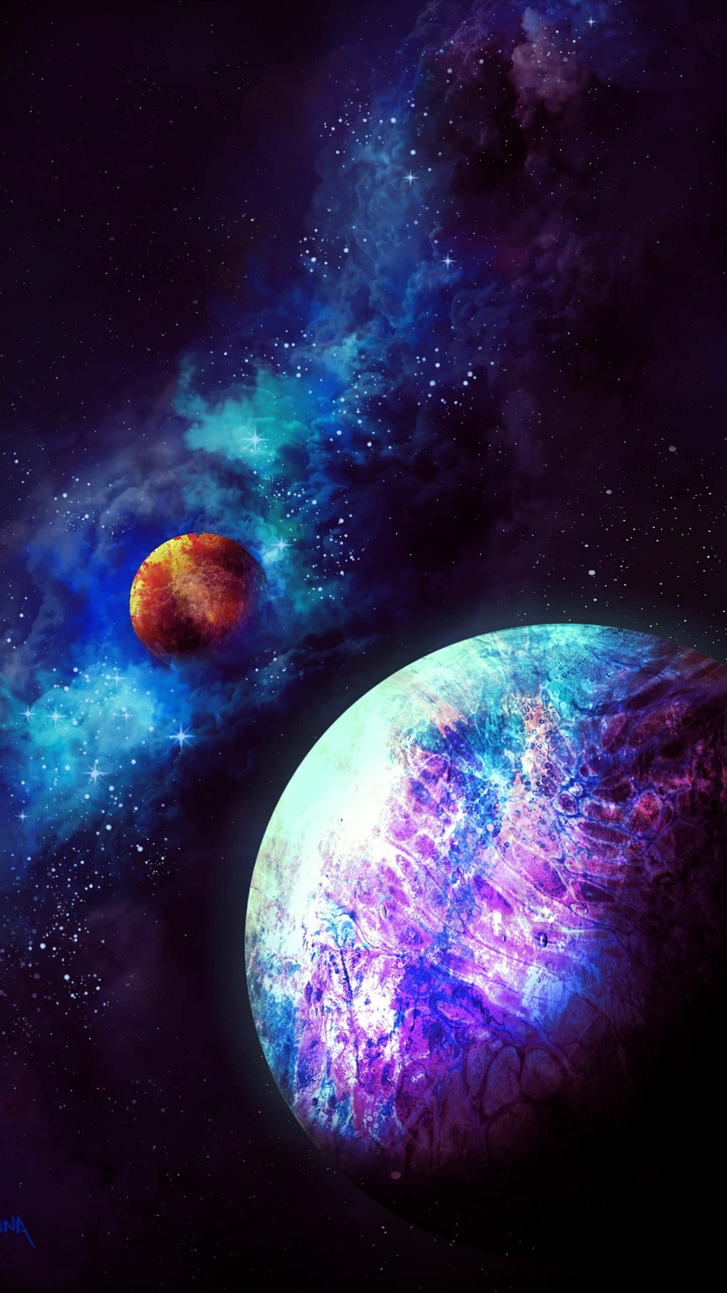 Galaxy S6, cosmic vista, fiery orange planet, 2K Phone Wallpaper
