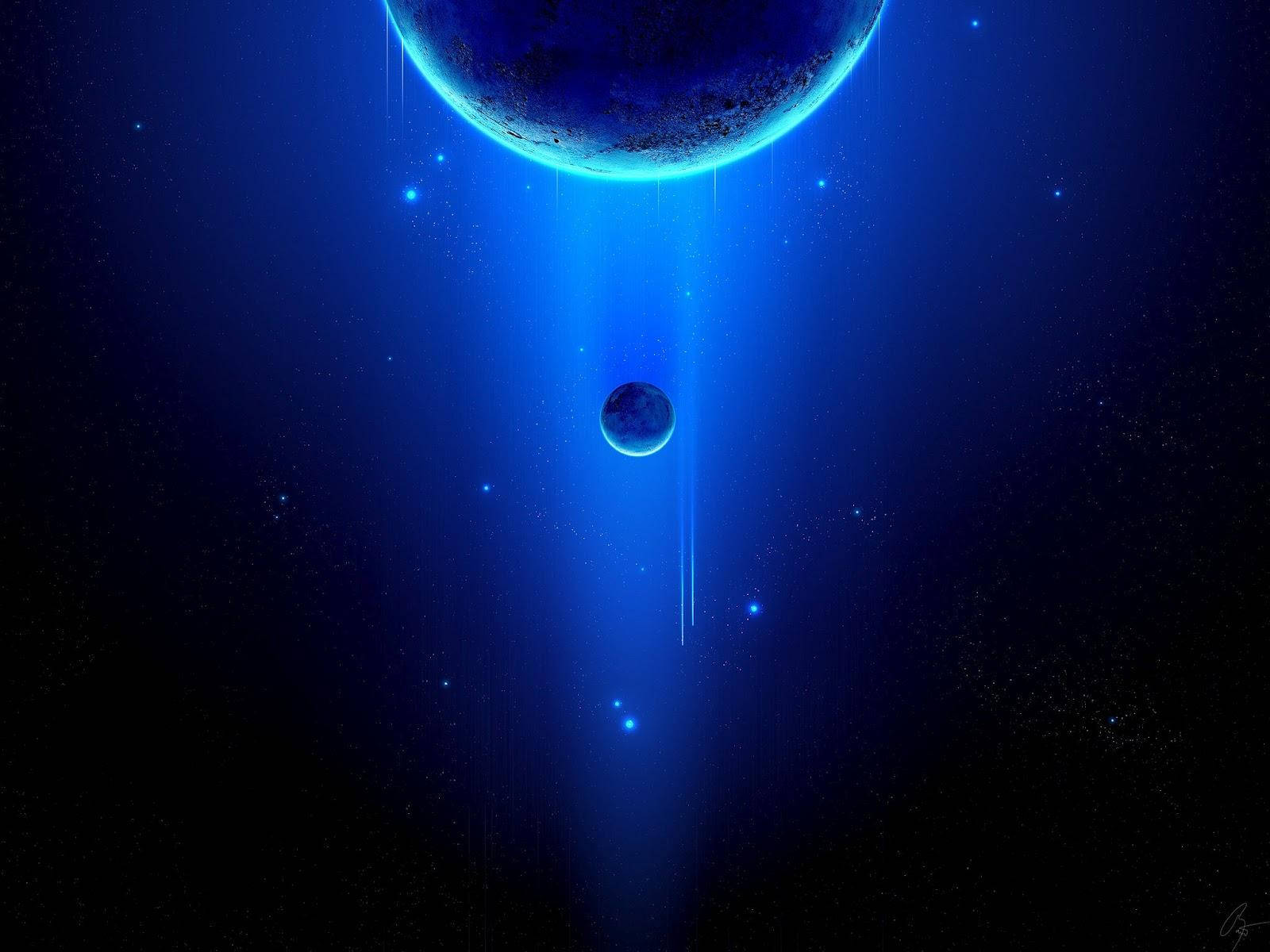 Samsung Galaxy Tablet, blue planets, glowing blue cosmic scene, HD Desktop Wallpaper