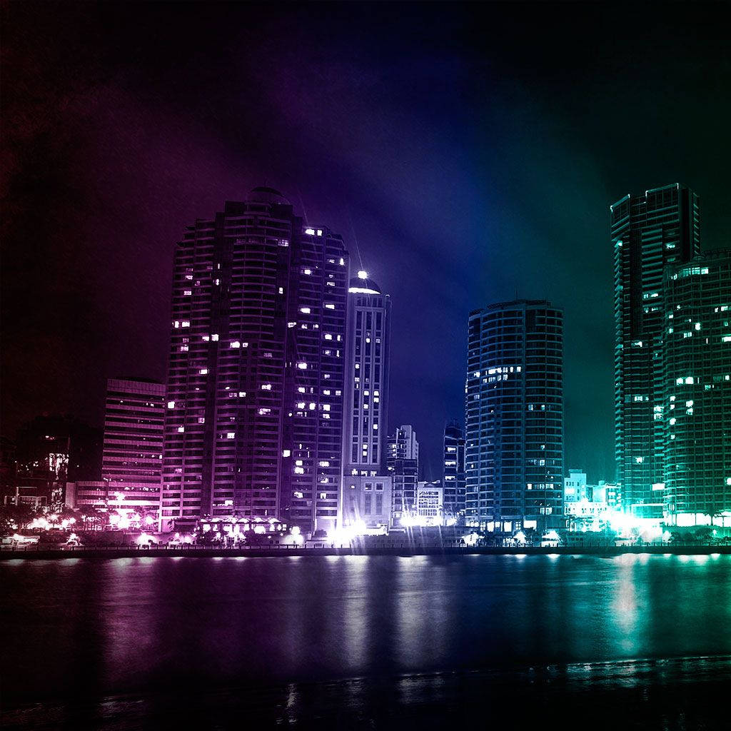 Samsung Galaxy Tablet, RGB city lights, neon-lit skyscrapers, SD Desktop Wallpaper
