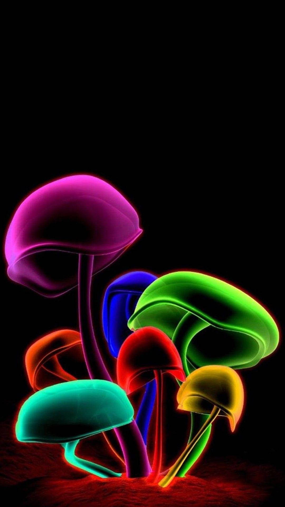 Samsung M21, rainbow mushrooms, neon mushrooms, Full HD Phone Wallpaper