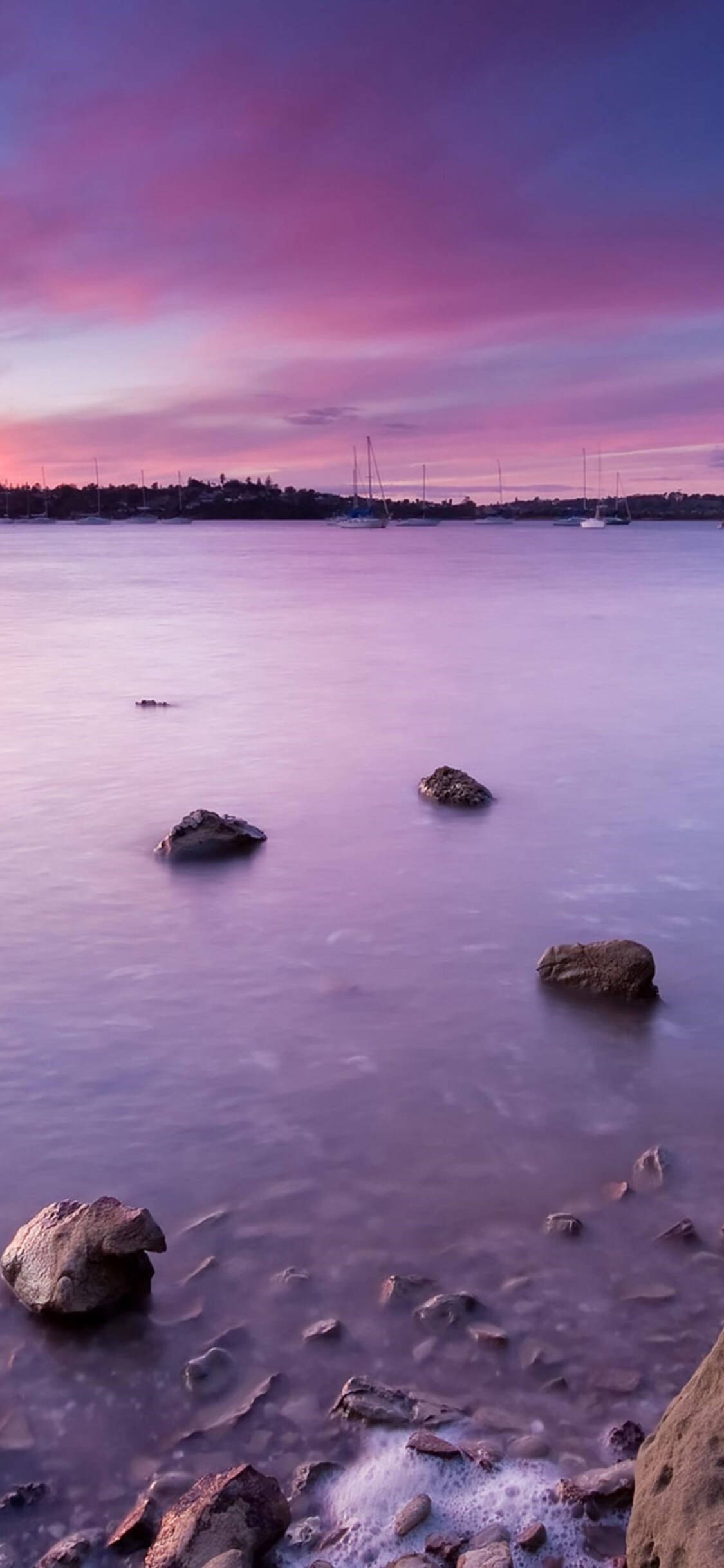 Samsung M31, twilight seascape, purple water, Full HD Phone Wallpaper