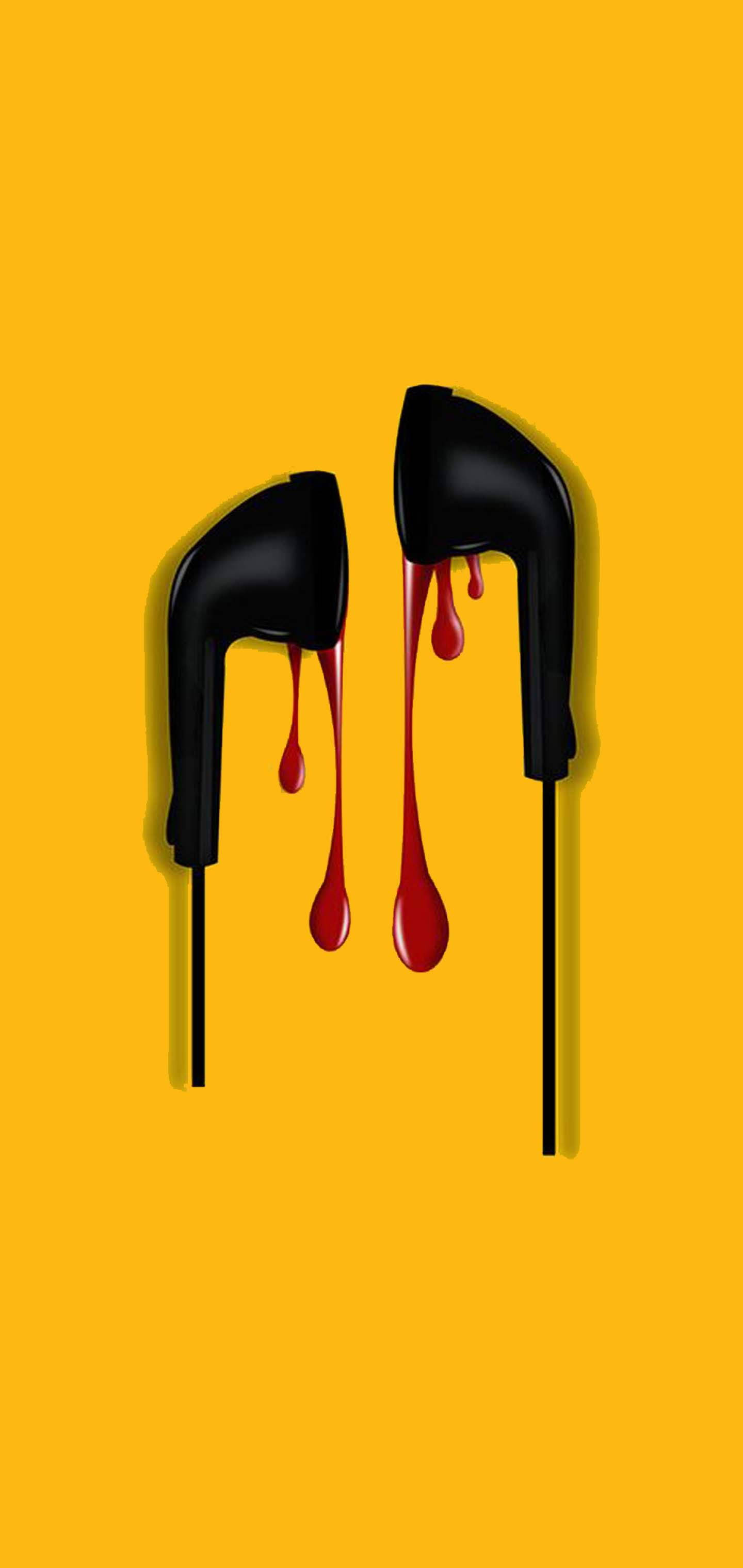 Samsung S20 Fe, black earbuds, red liquid, 2K Phone Wallpaper