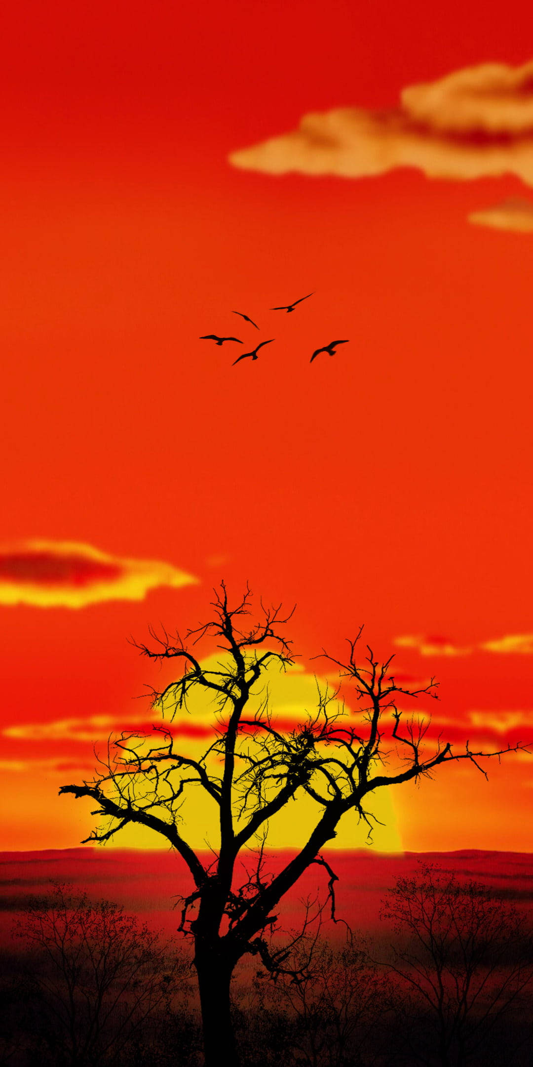 Samsung S20 FE, jungle safari, fiery orange sunset, Full HD Phone Wallpaper