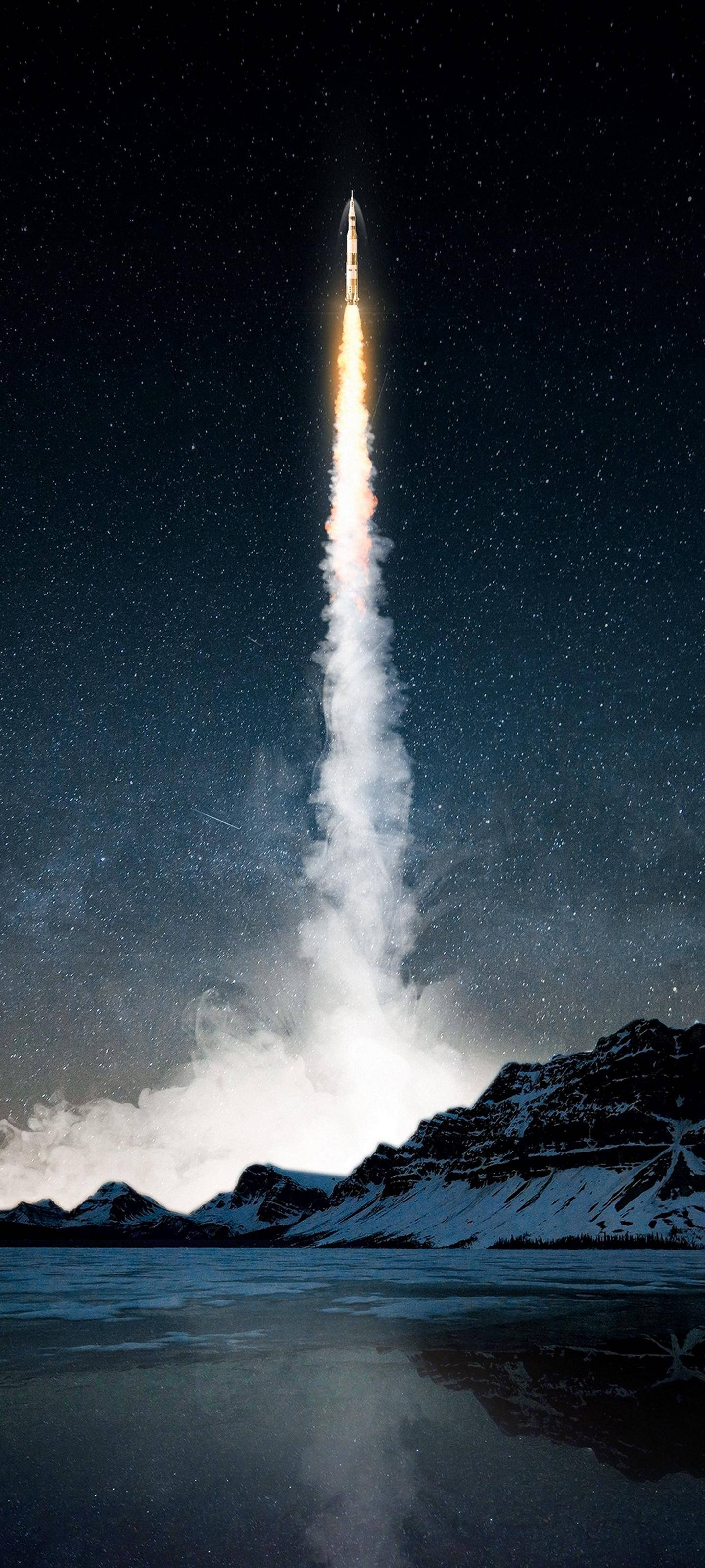 Samsung S21 Ultra, rocket launch, starry night sky, 2K Phone Wallpaper