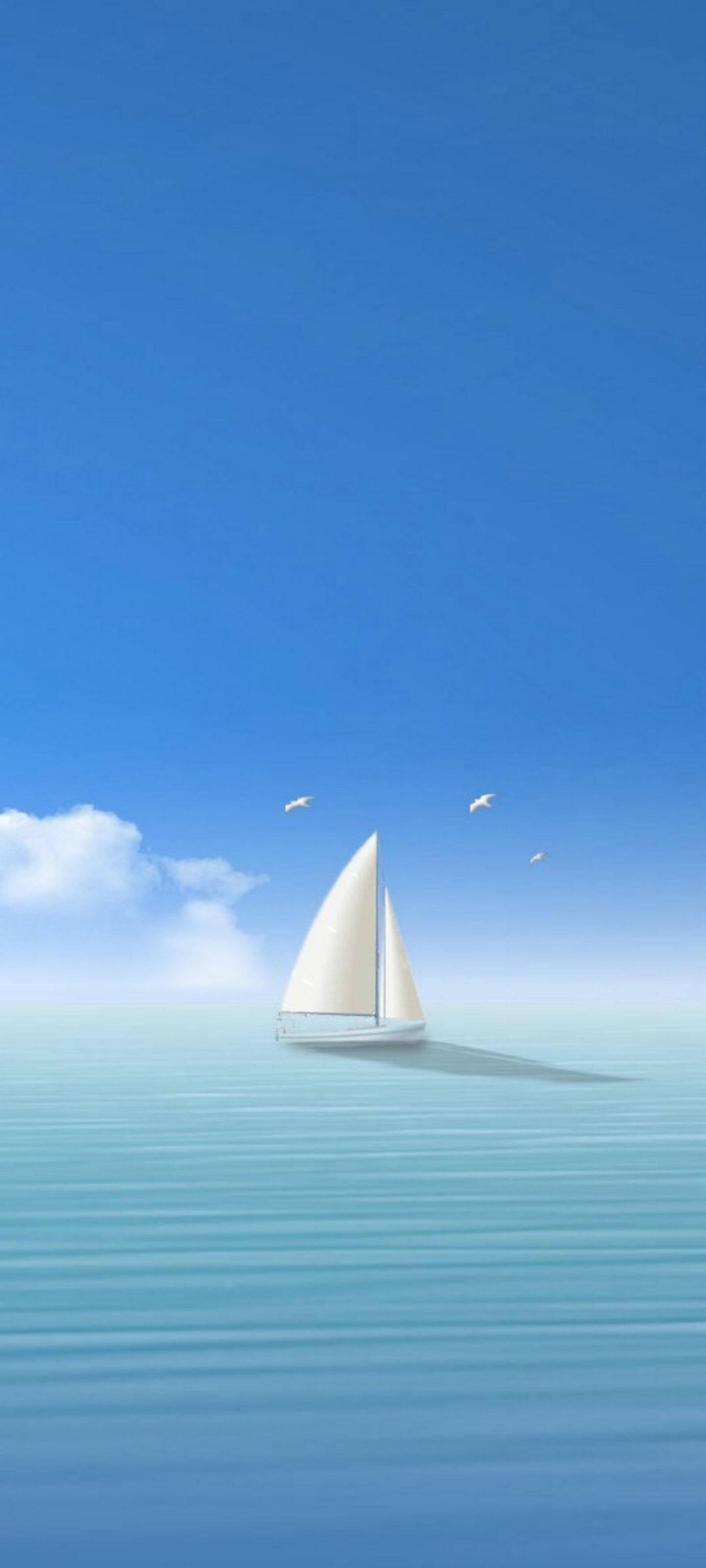 Samsung S21 Ultra, white sailboat, calm turquoise waters, 2K Phone Wallpaper