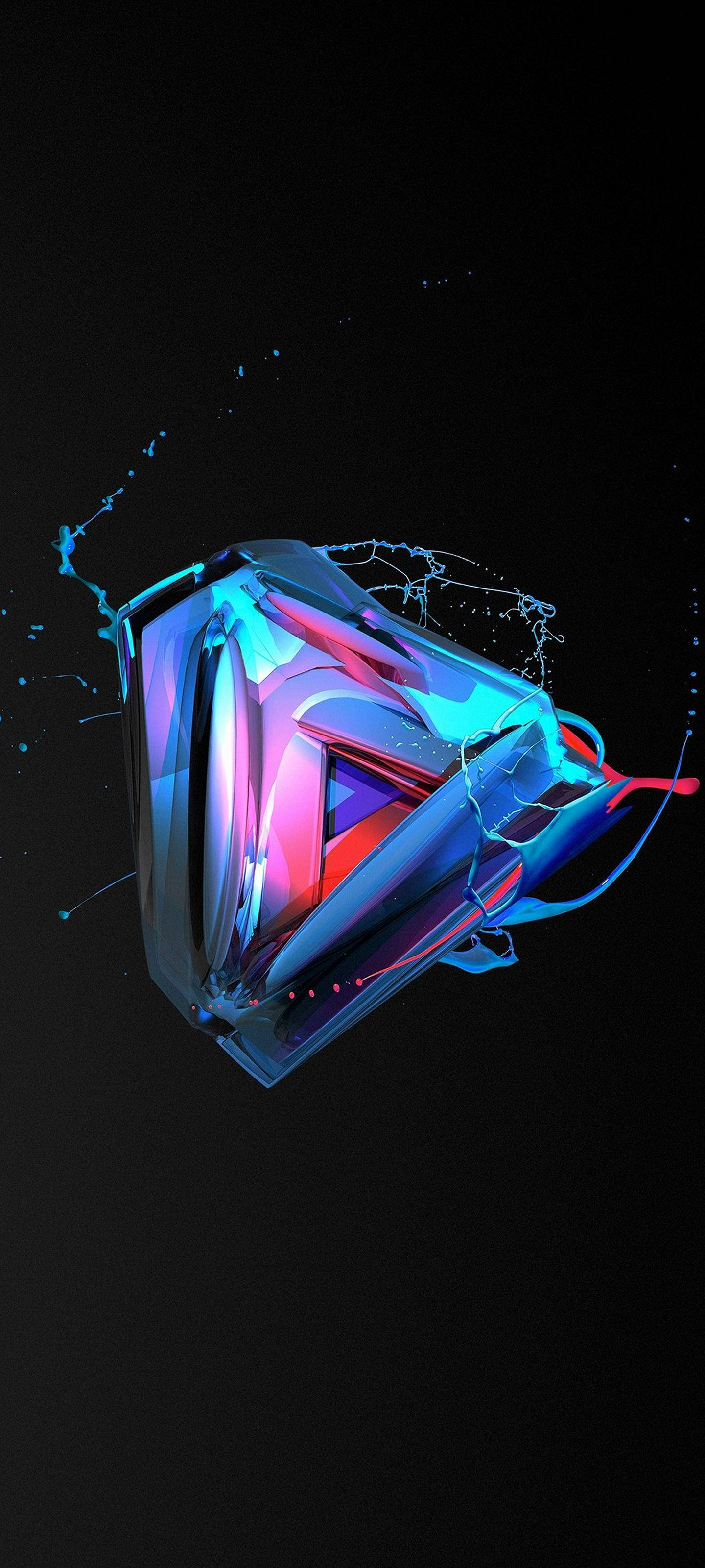 Samsung S21 Ultra, iridescent triangle, blue neon, 2K Phone Wallpaper