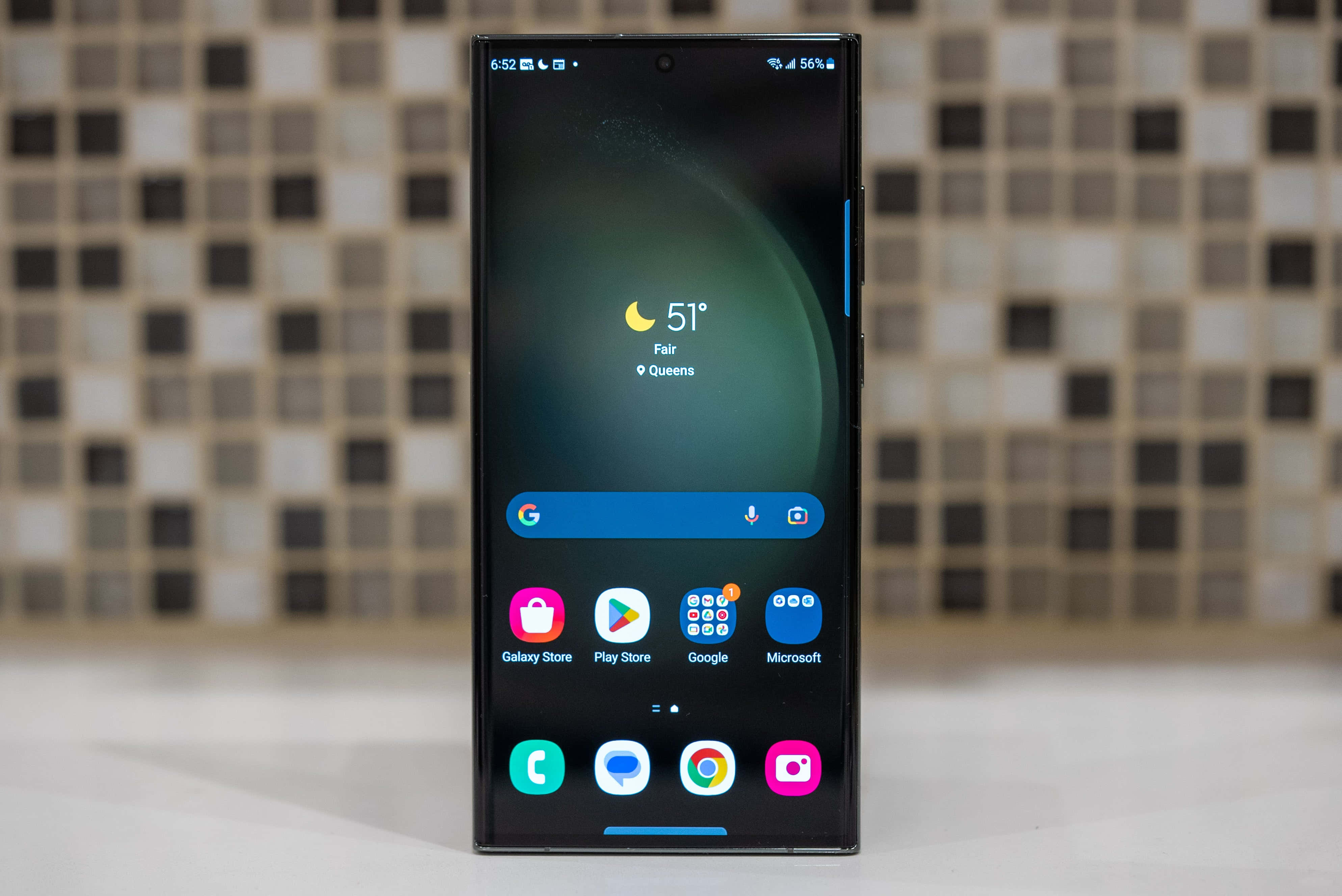 Samsung S23 Ultra, black smartphone, weather widget, 4K Desktop Wallpaper