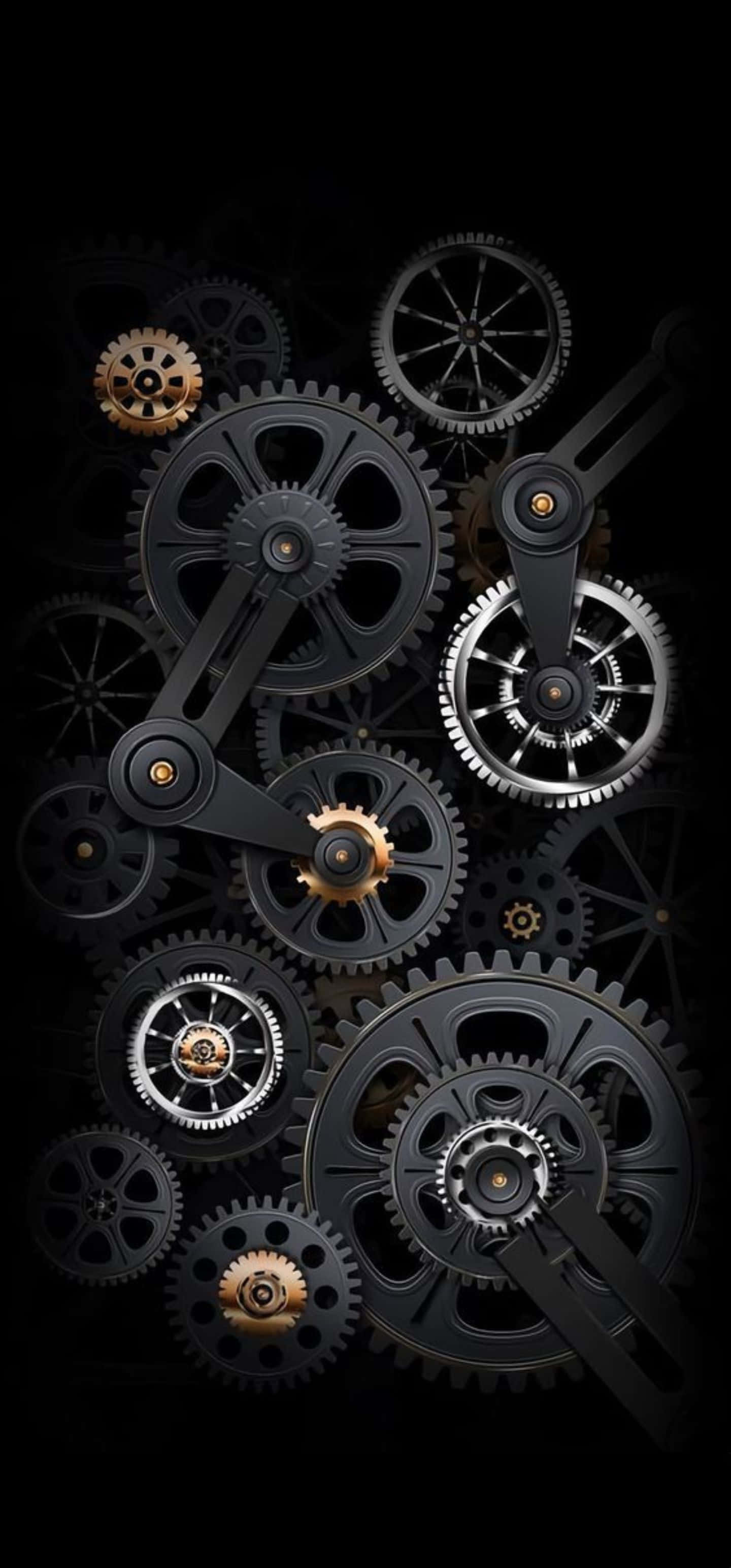 Samsung S23 Ultra, intricate gear mechanism, steampunk-inspired composition, 2K Phone Wallpaper