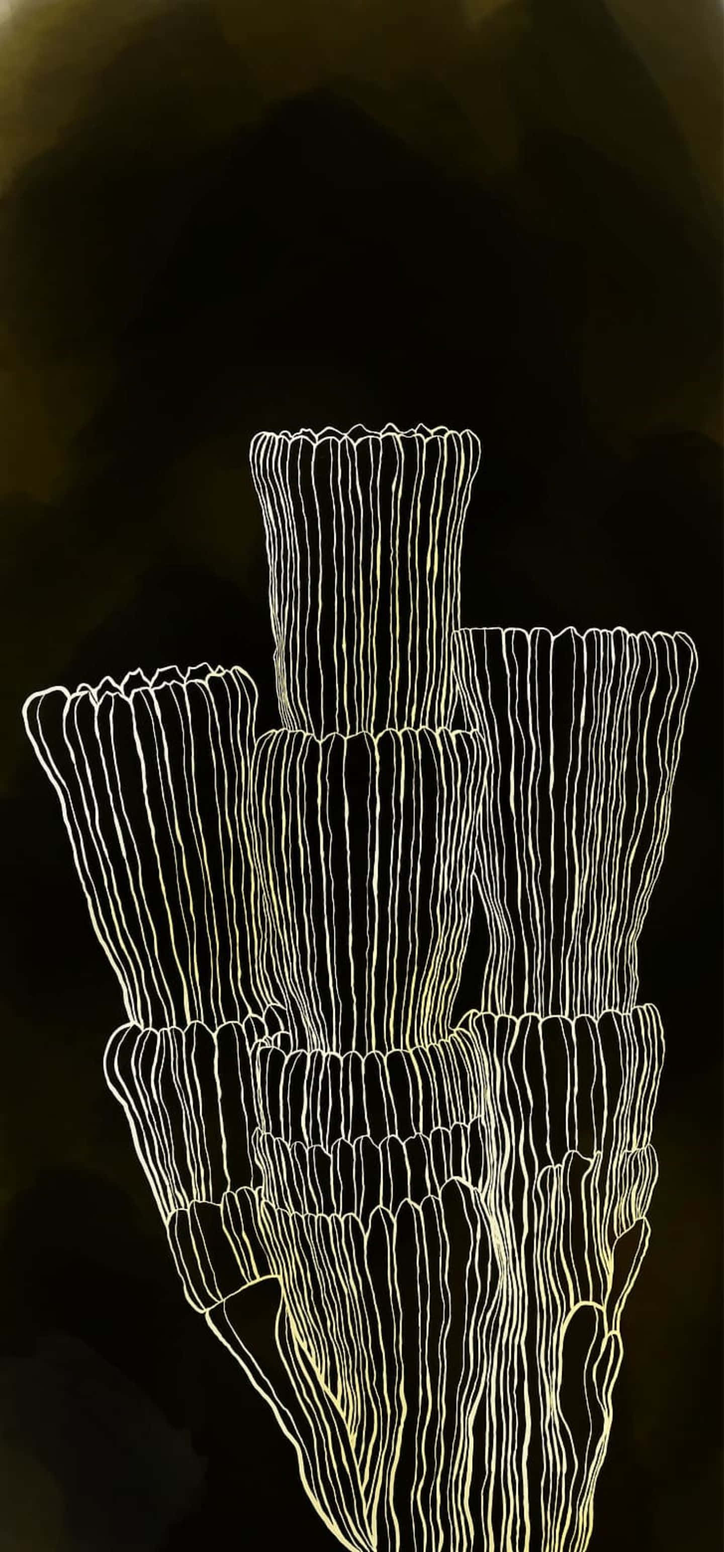 Samsung S23 Ultra, glowing white line drawing, stacked ribbed cylindrical forms, 2K Phone Wallpaper