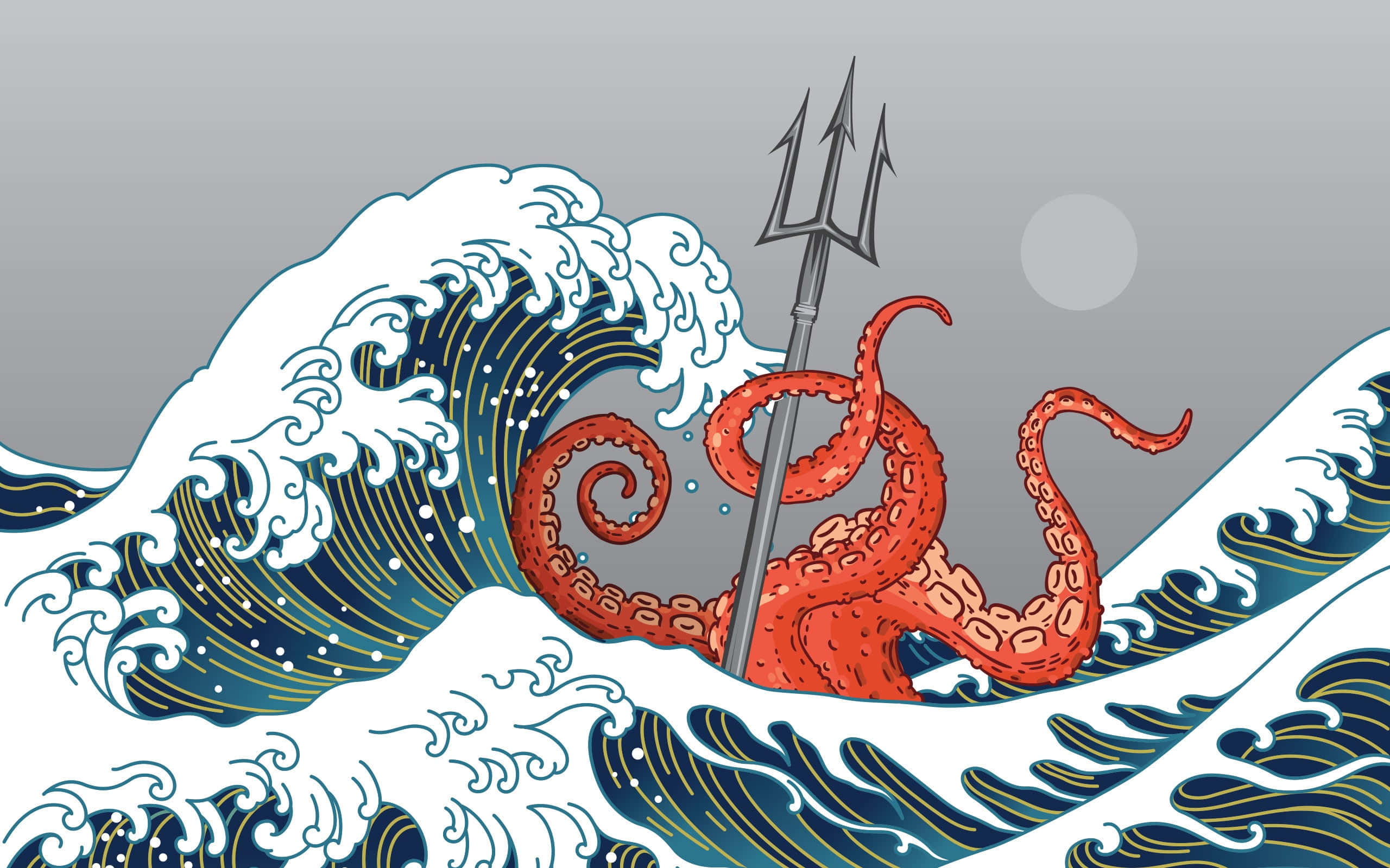 Samsung Tablet, red octopus, trident, 2K Desktop Wallpaper