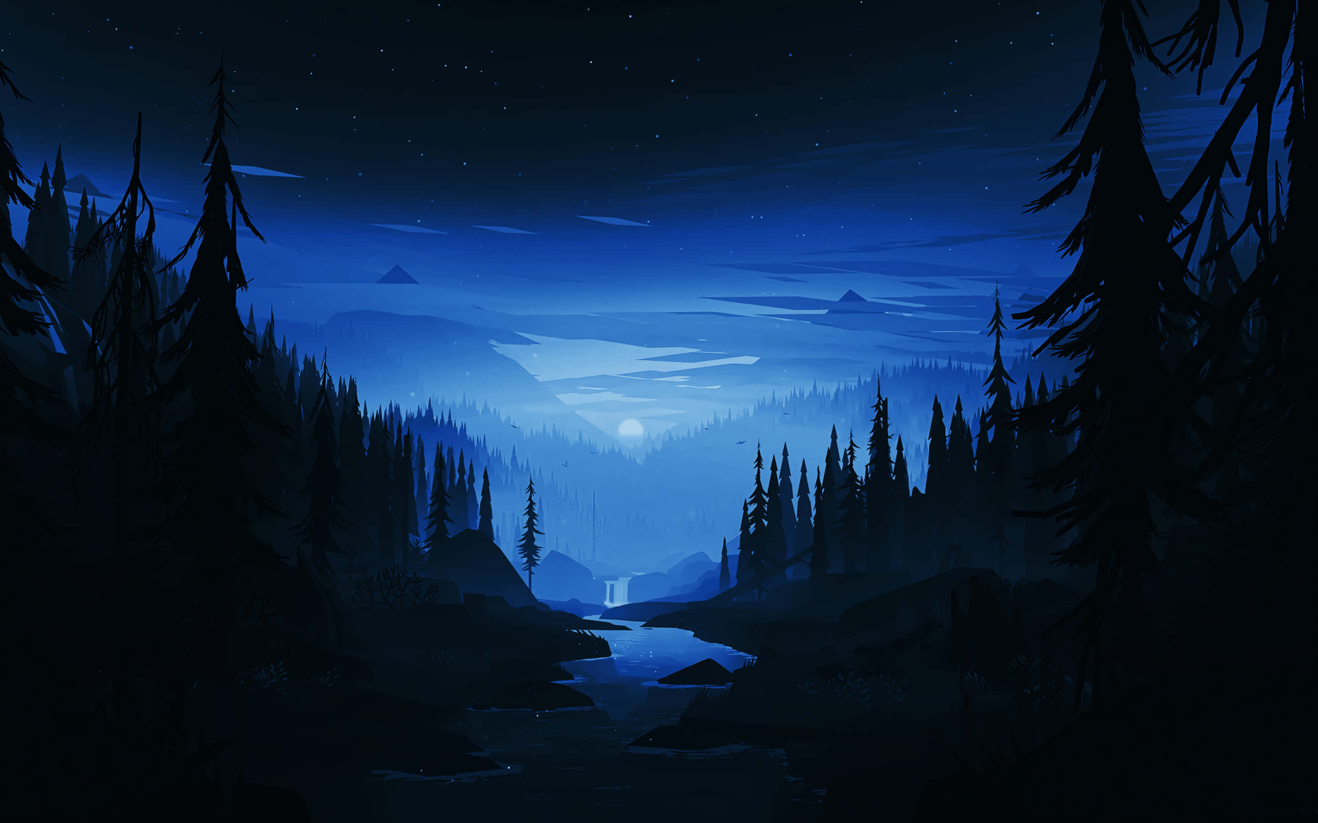 Samsung Tablet, 2560 x 1600, moonlit forest, 2K Desktop Wallpaper