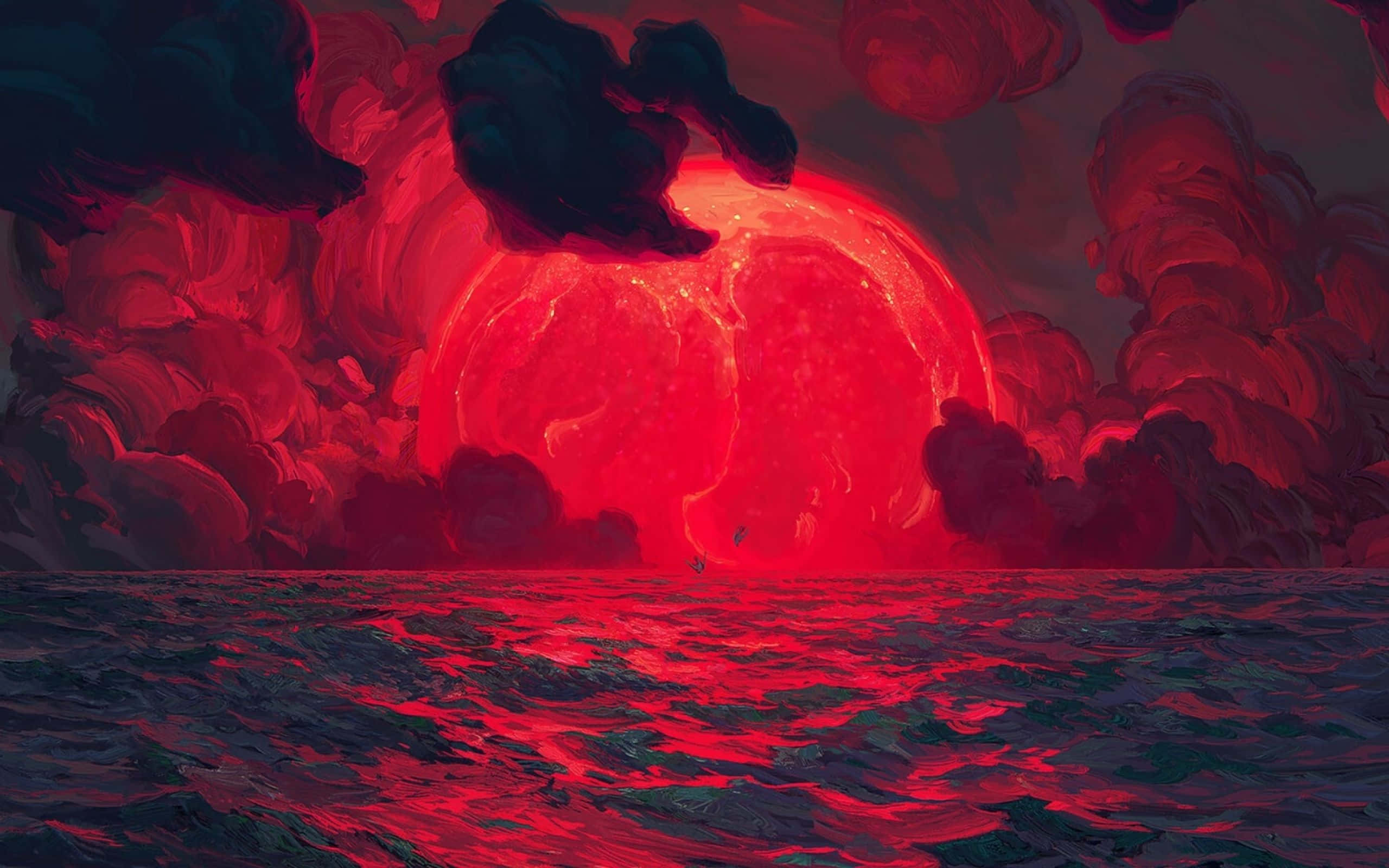 Samsung Tablet, 2560 x 1600, red-lit ocean, 2K Desktop Wallpaper