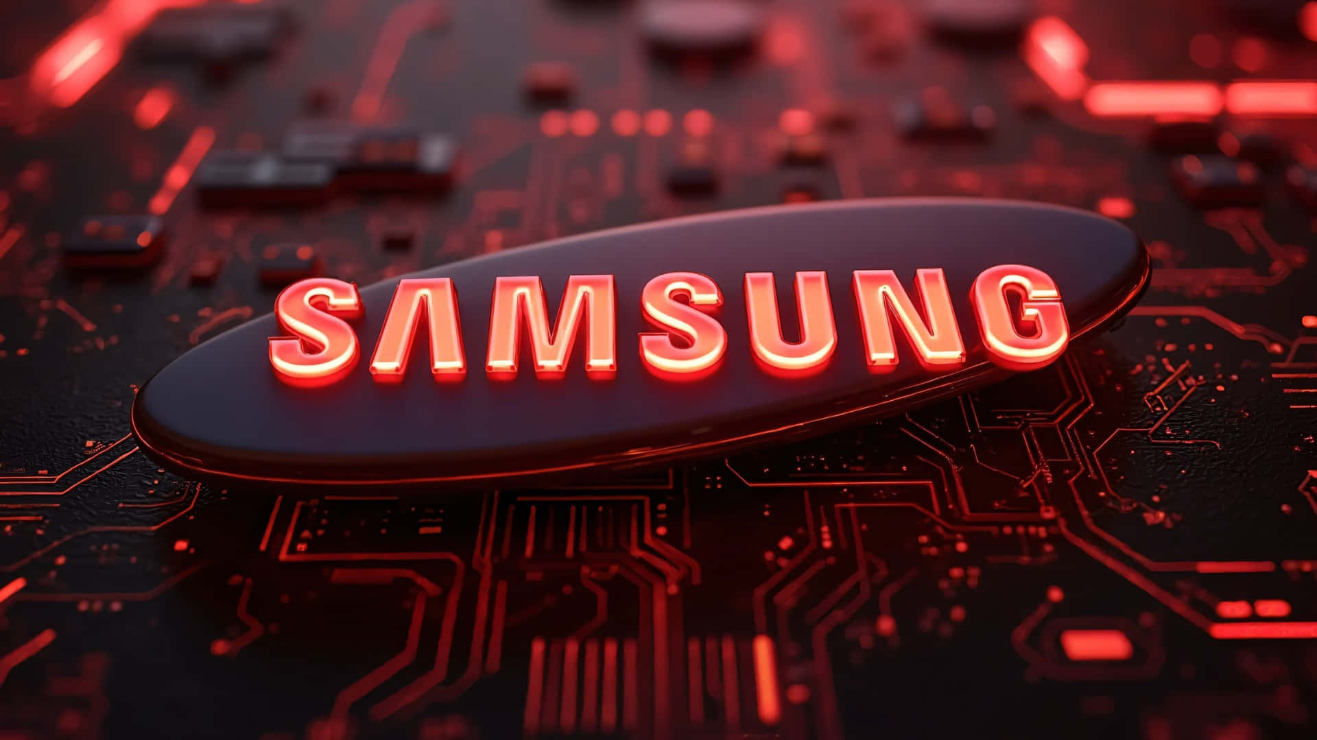 Samsung TV Logo, glowing red, circuit board, Full HD Desktop Wallpaper