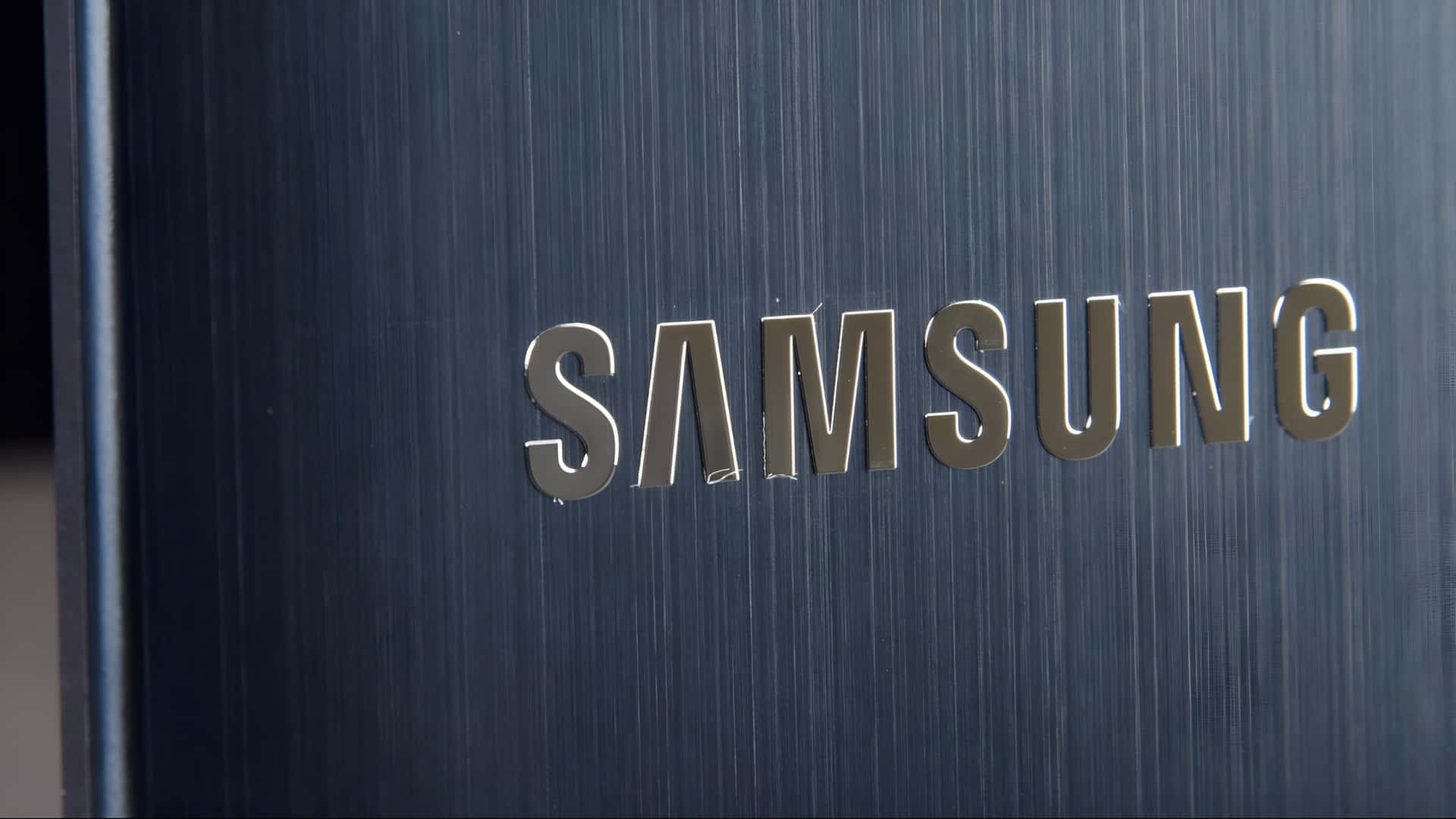 Samsung TV Logo, metallic silver, brushed dark blue, Full HD Desktop Wallpaper